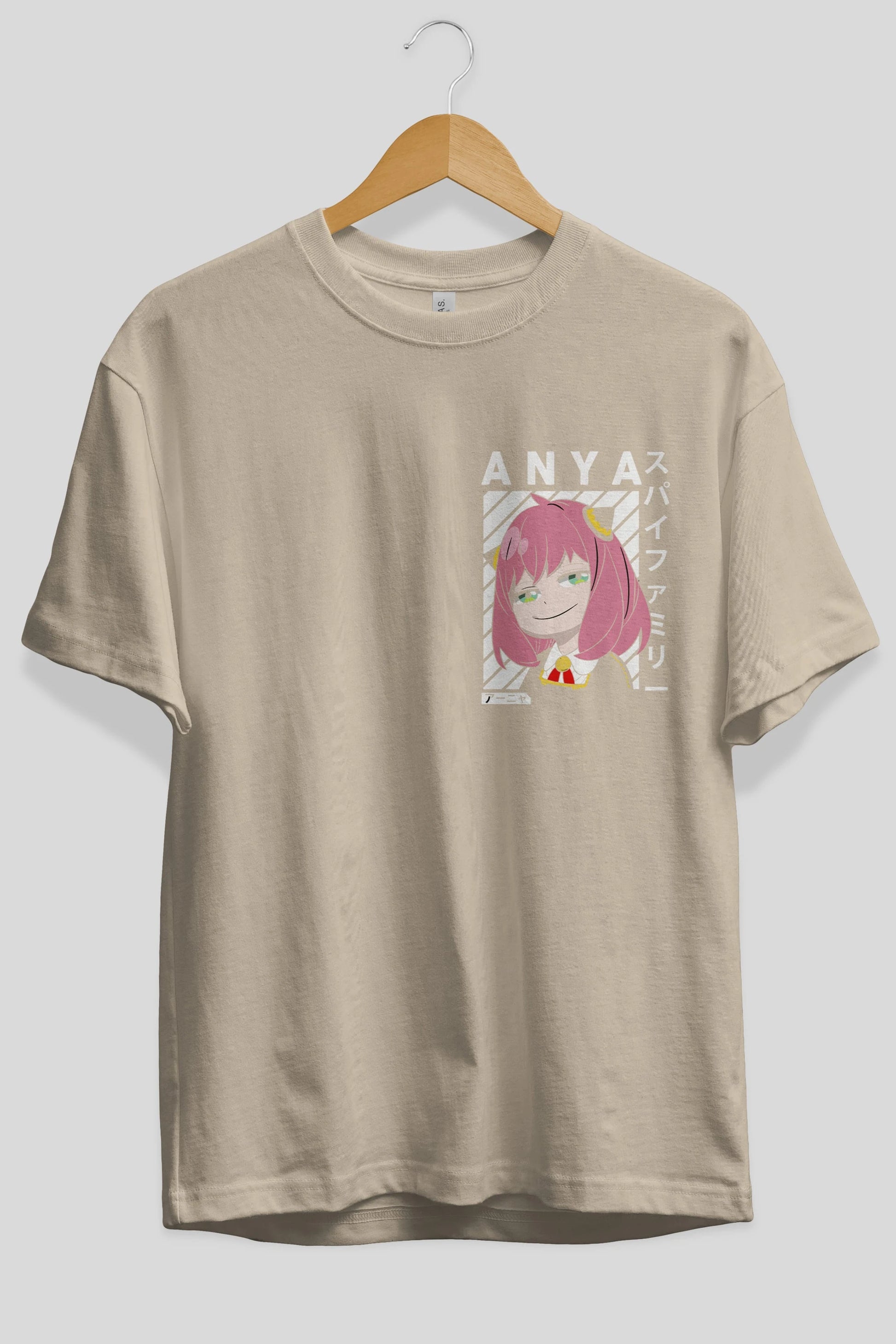 Anya SPYX FAMILY Ön Sol Baskılı Oversize t-shirt Erkek Kadın Unisex %100 Pamuk Bisiklet Yaka tişort