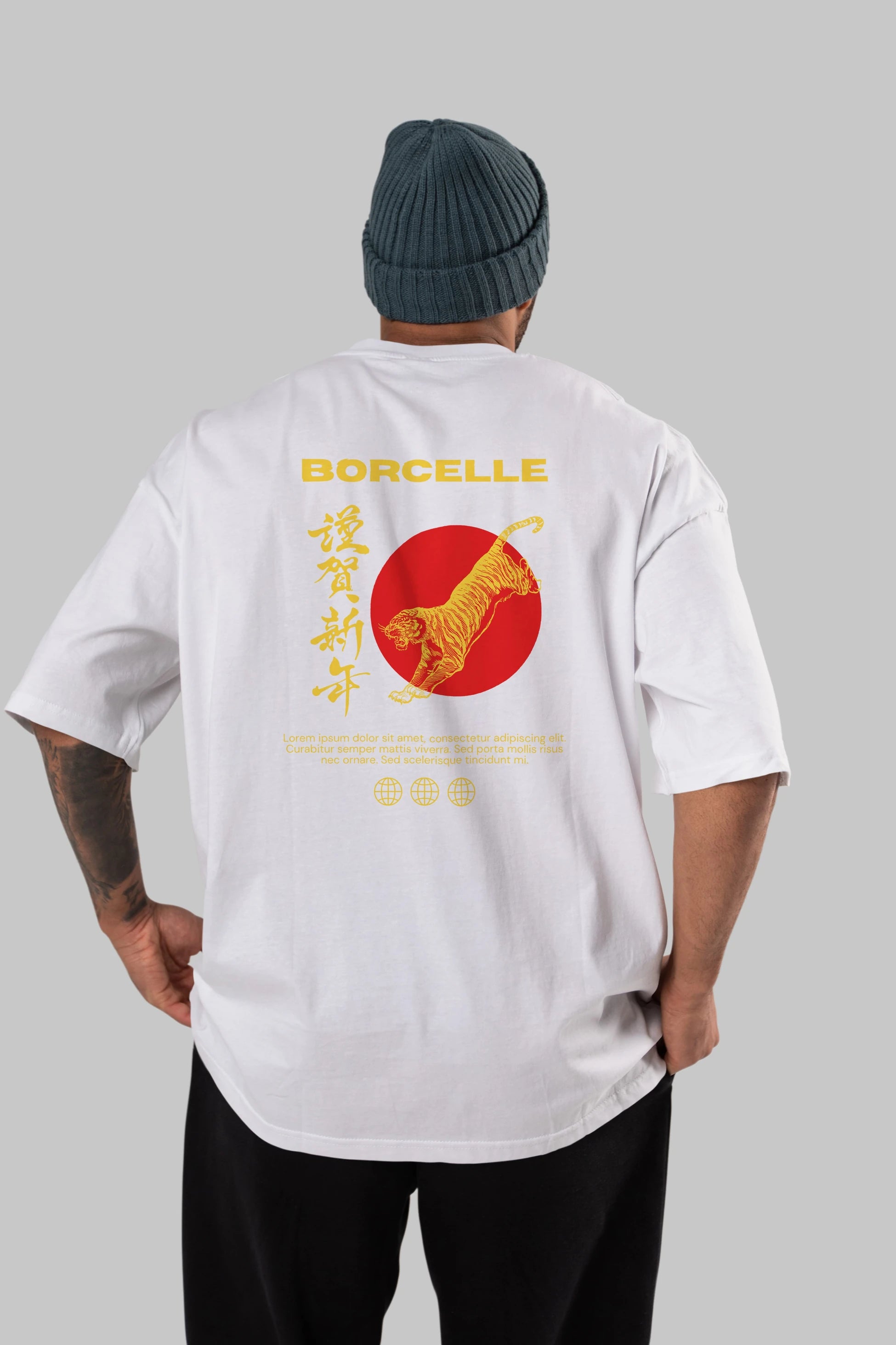 Borcelle Tiger Streetwear Arka Baskılı Oversize t-shirt Erkek Kadın Unisex
