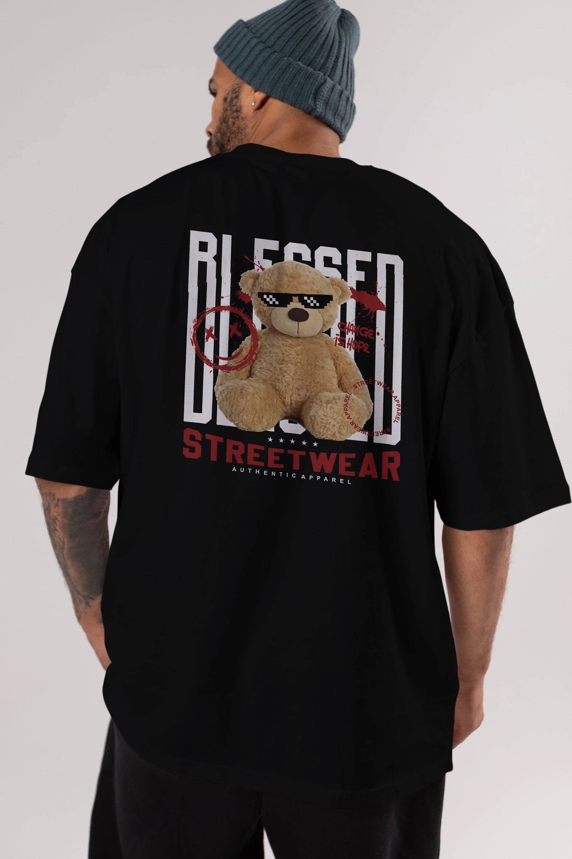 Blessed Bear Arka Baskılı Oversize t-shirt Erkek Kadın Unisex