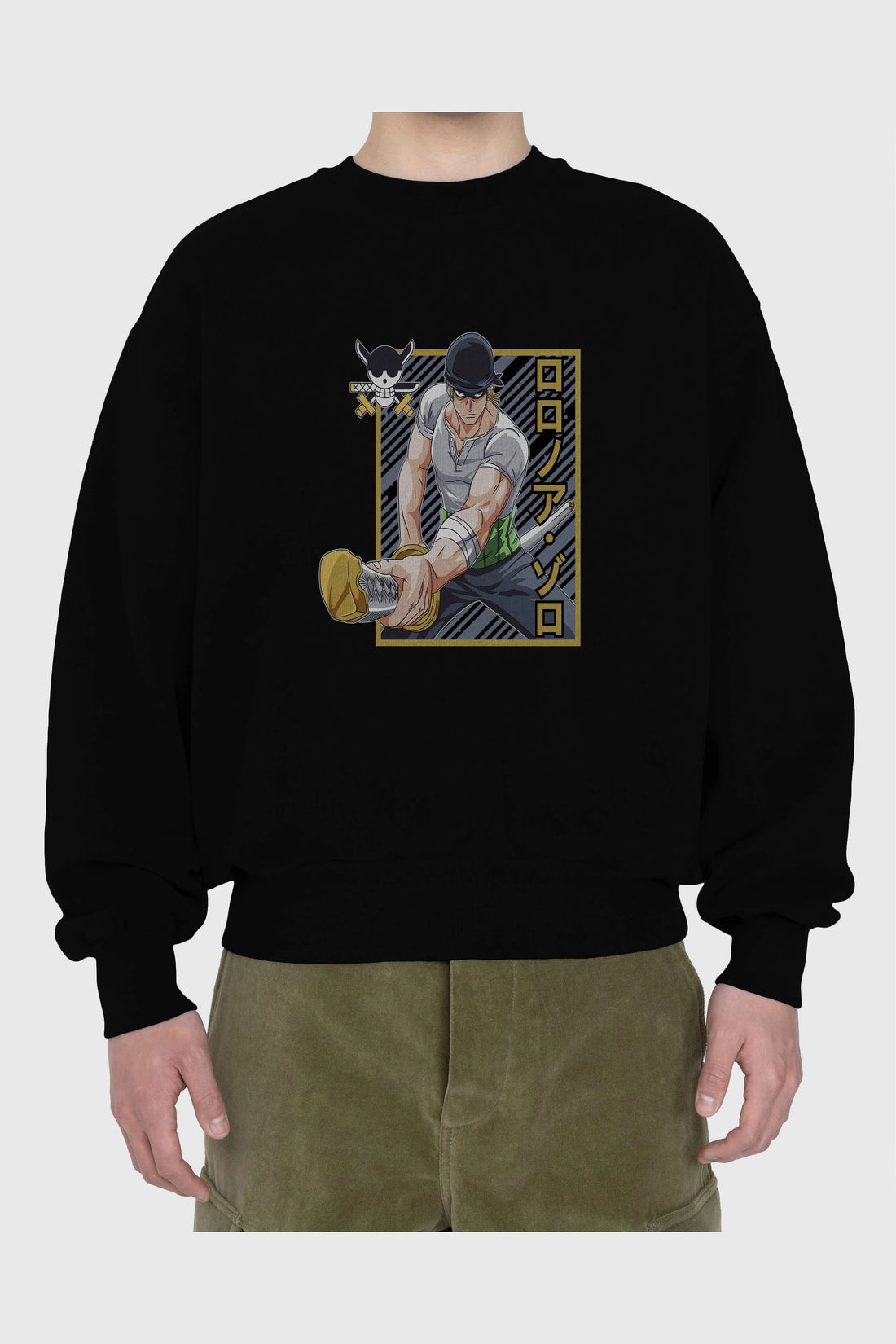 RORONOA ZORO Anime Ön Baskılı Oversize Sweatshirt Erkek Kadın Unisex