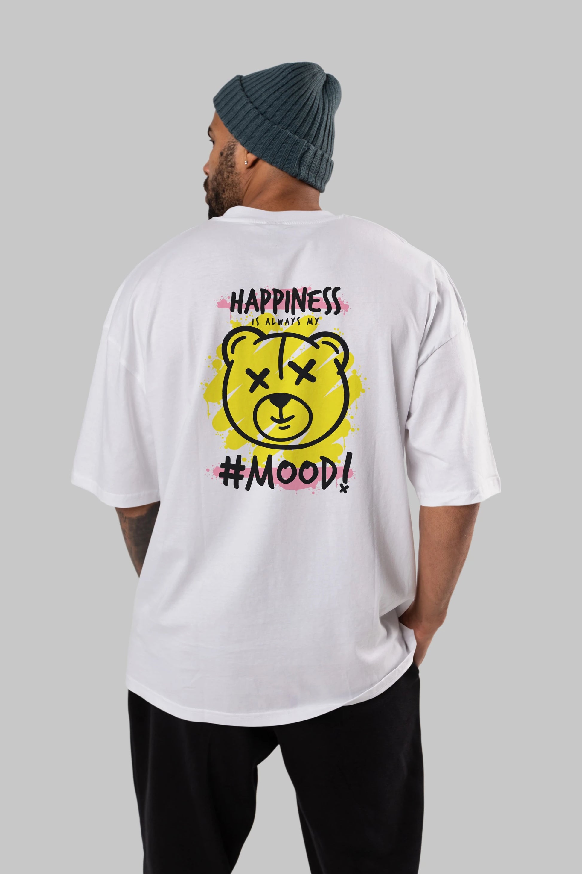 Happiness Mood Bear Arka Baskılı Oversize t-shirt Erkek Kadın Unisex