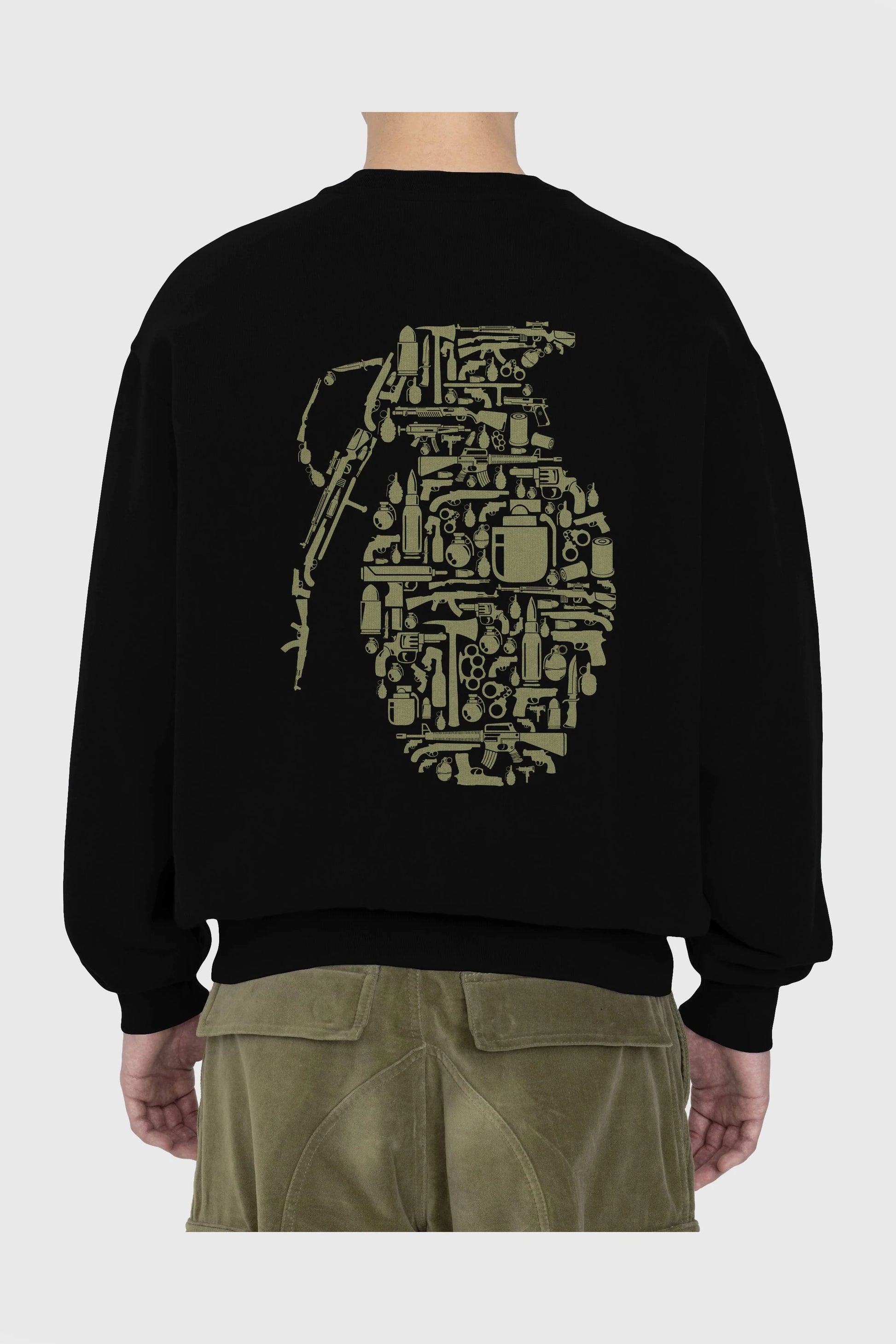 Grenade Arka Baskılı Oversize Sweatshirt Erkek Kadın Unisex