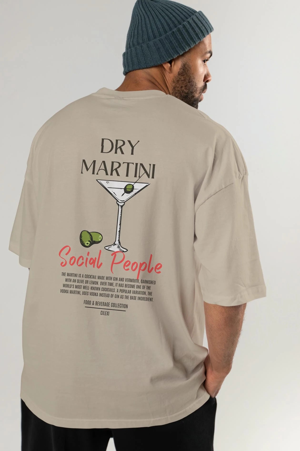 Dry Martını Kokteyl Serisi Baskılı Oversize t-shirt Erkek Kadın Unisex %100 Pamuk Bisiklet Yaka tişort