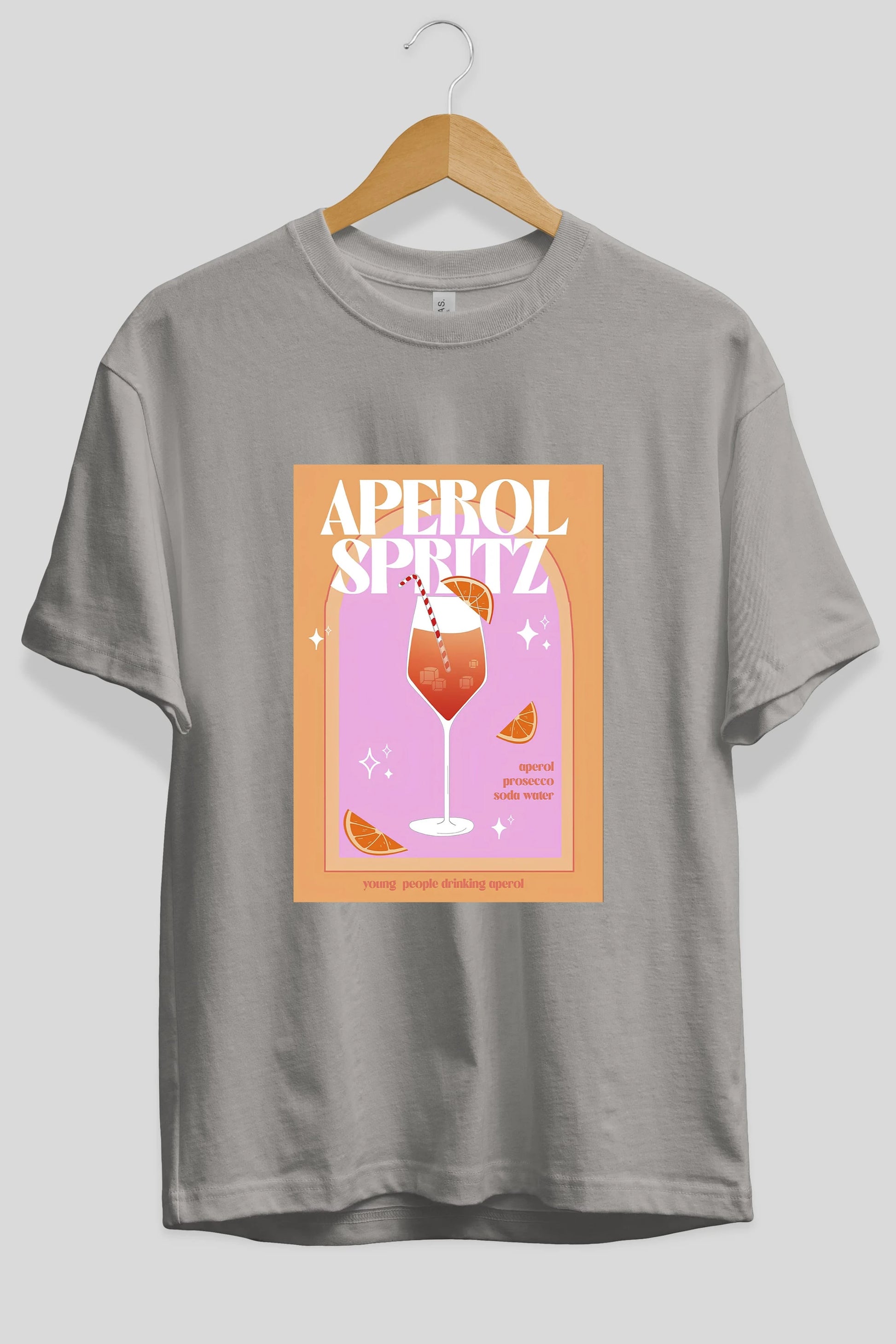 Aperol Spritz 2 Ön Baskılı Oversize t-shirt Erkek Kadın Unisex %100 Pamuk Bisiklet Yaka tişort