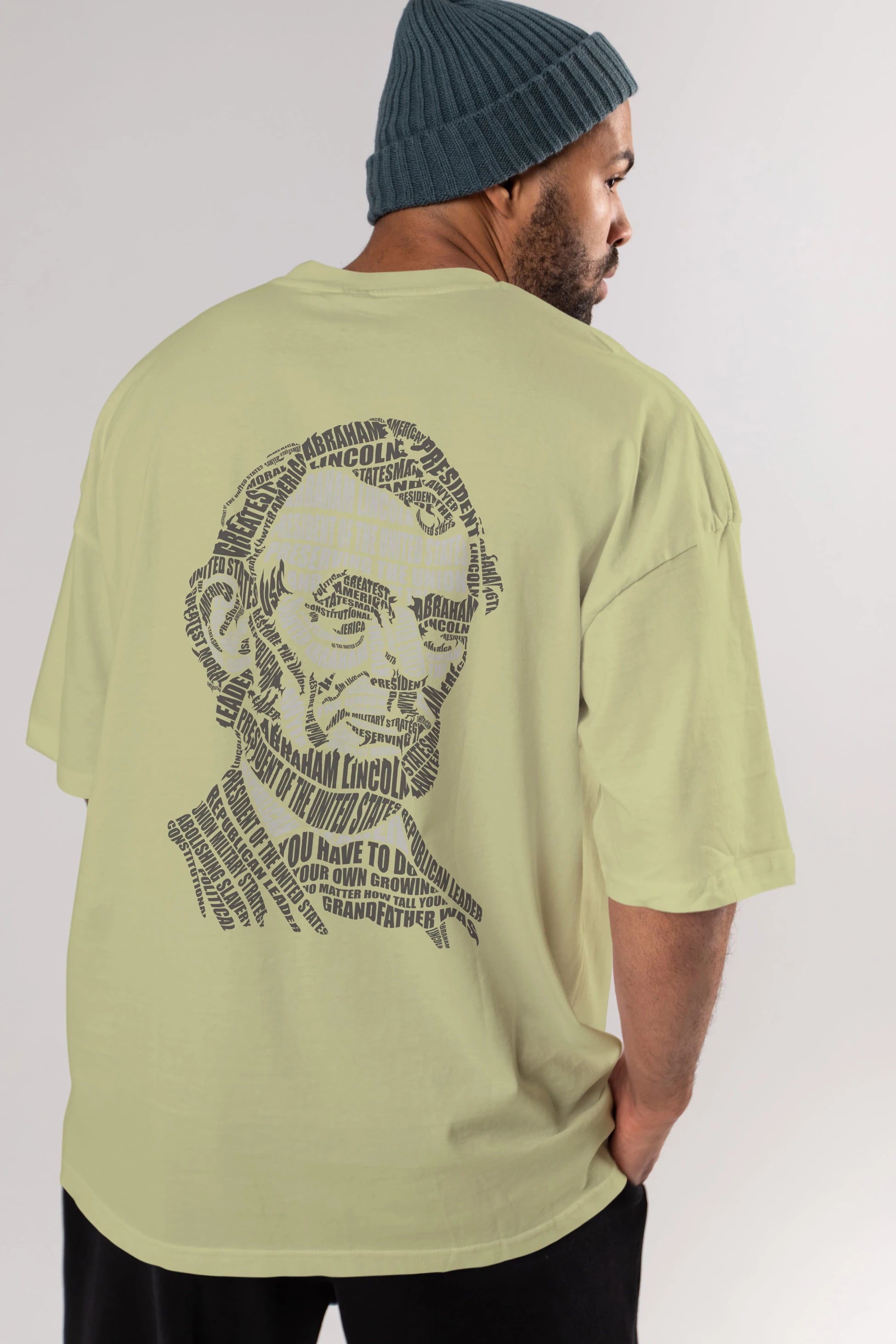 Abraham Lincoln Calligram Arka Baskılı Oversize t-shirt %100 pamuk Erkek Kadın Unisex