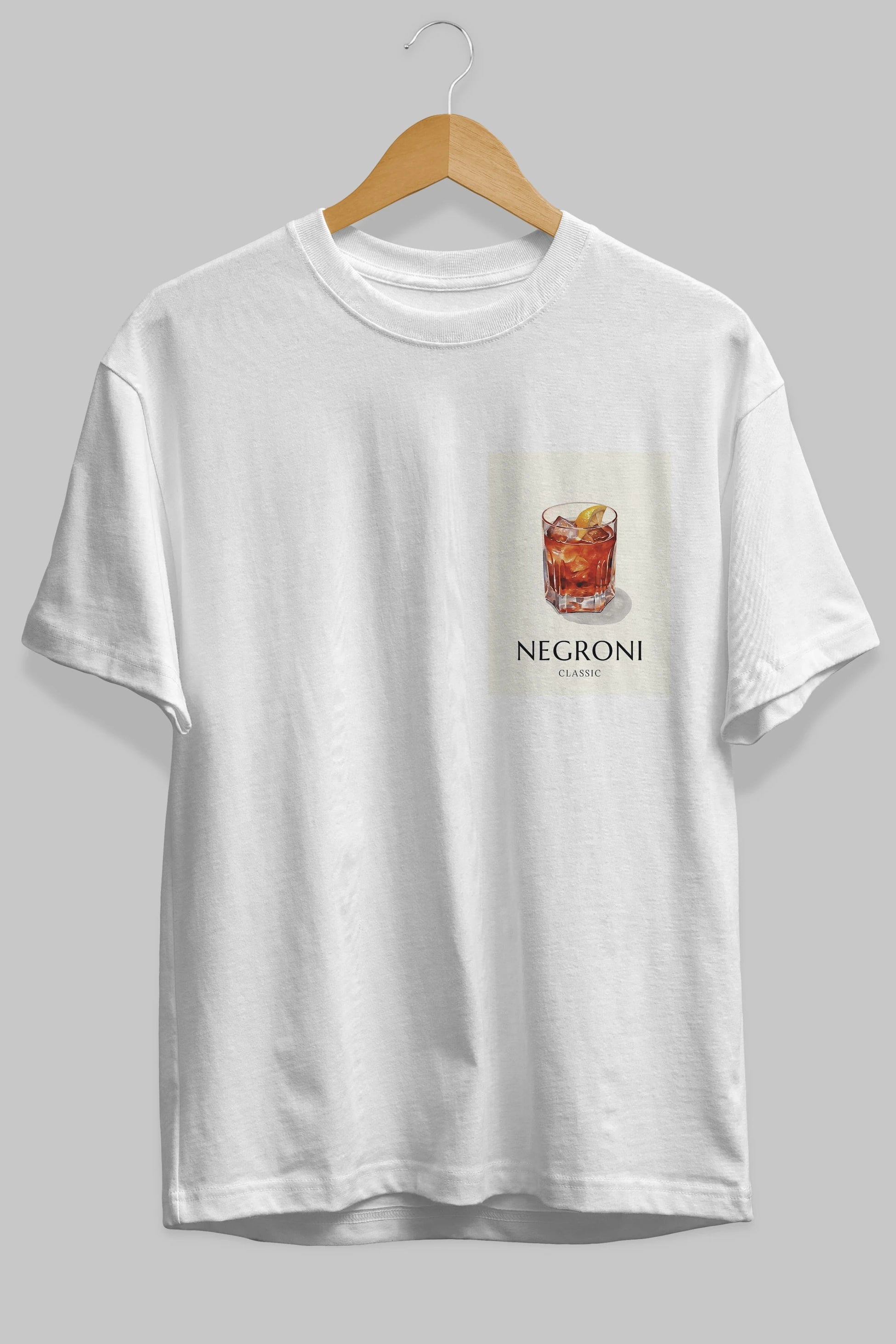 Negroni Classic Ön Sol Baskılı Oversize t-shirt Erkek Kadın Unisex %100 Pamuk Bisiklet Yaka tişort
