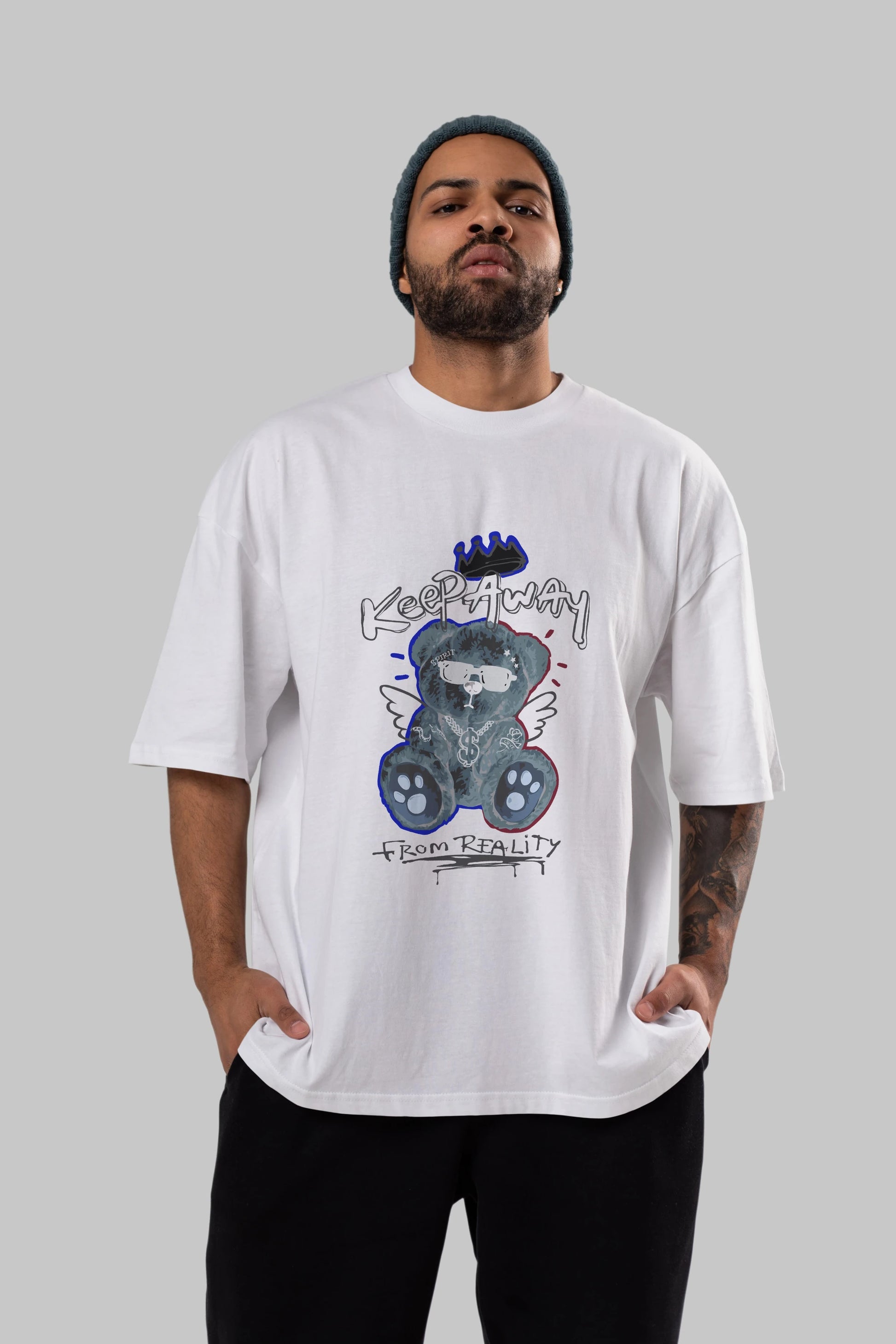 Keep Away Bear Ön Baskılı Oversize t-shirt Erkek Kadın Unisex