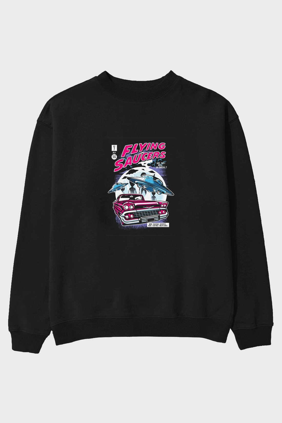 Flying Saucers Ön Baskılı Oversize Sweatshirt Erkek Kadın Unisex