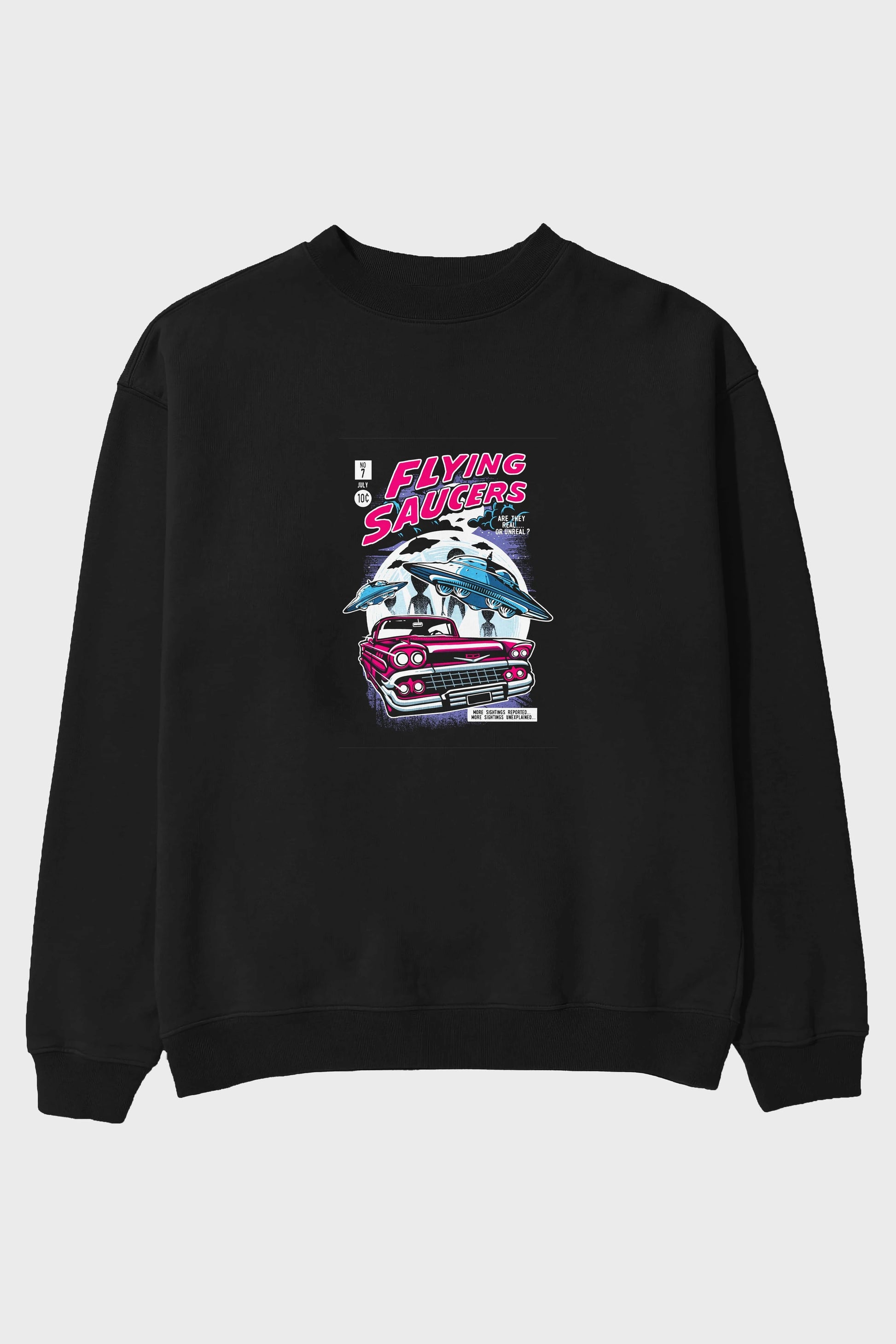 Flying Saucers Ön Baskılı Oversize Sweatshirt Erkek Kadın Unisex