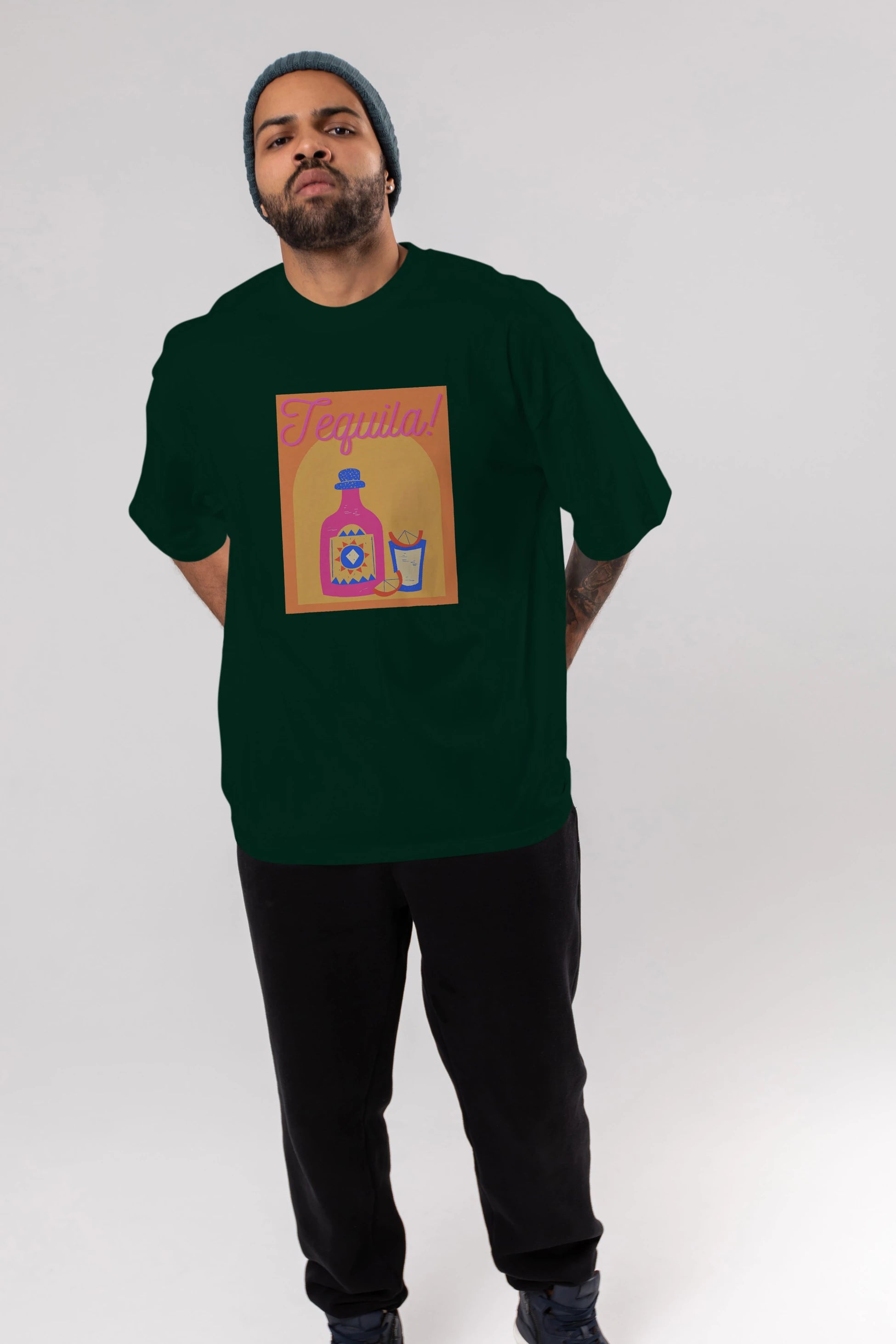 Tequila Ön Baskılı Oversize t-shirt Erkek Kadın Unisex %100 Pamuk Bisiklet Yaka tişort