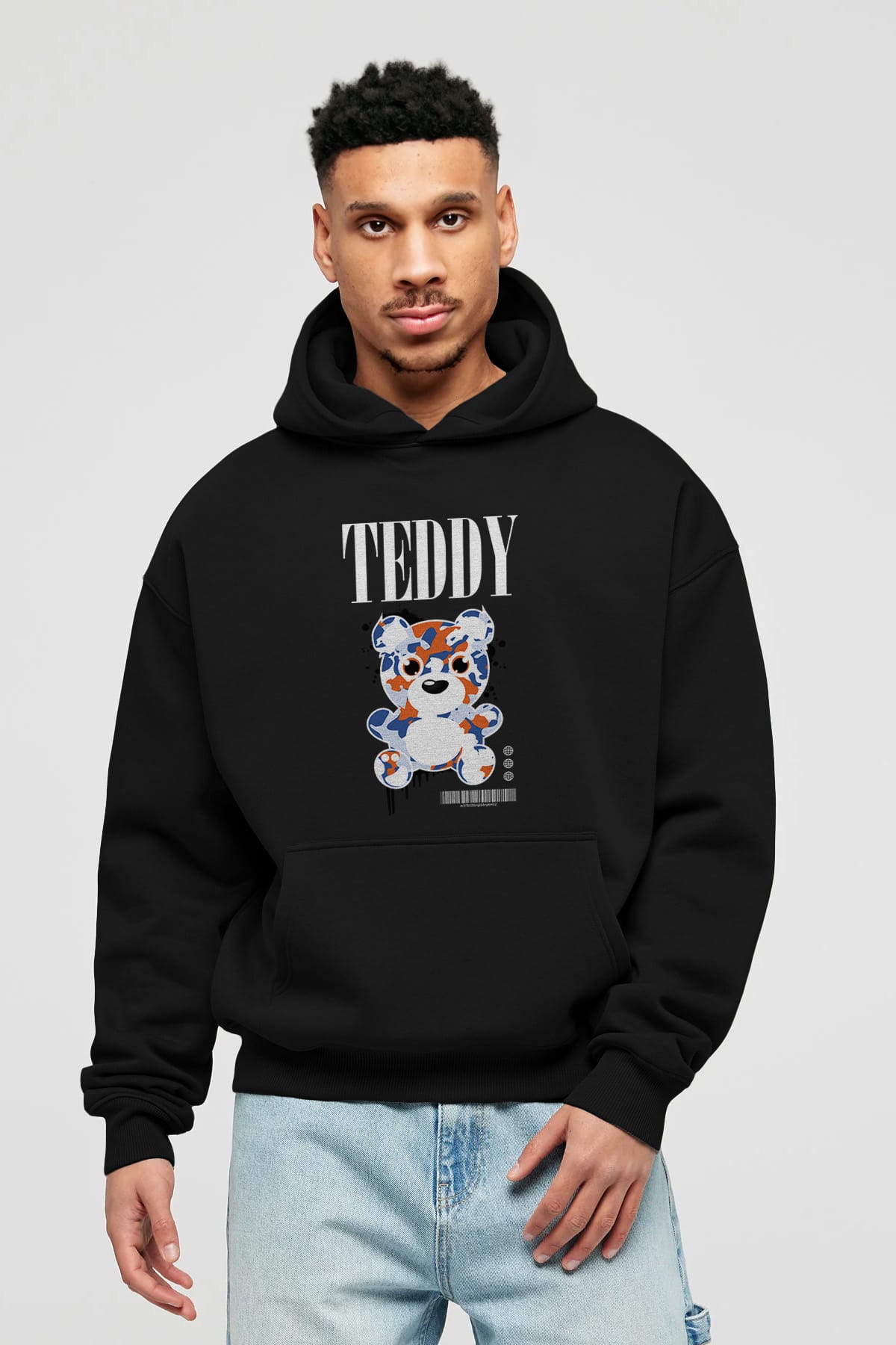 Teddy Bear Streetwear Ön Baskılı Hoodie Oversize Kapüşonlu Sweatshirt Erkek Kadın Unisex
