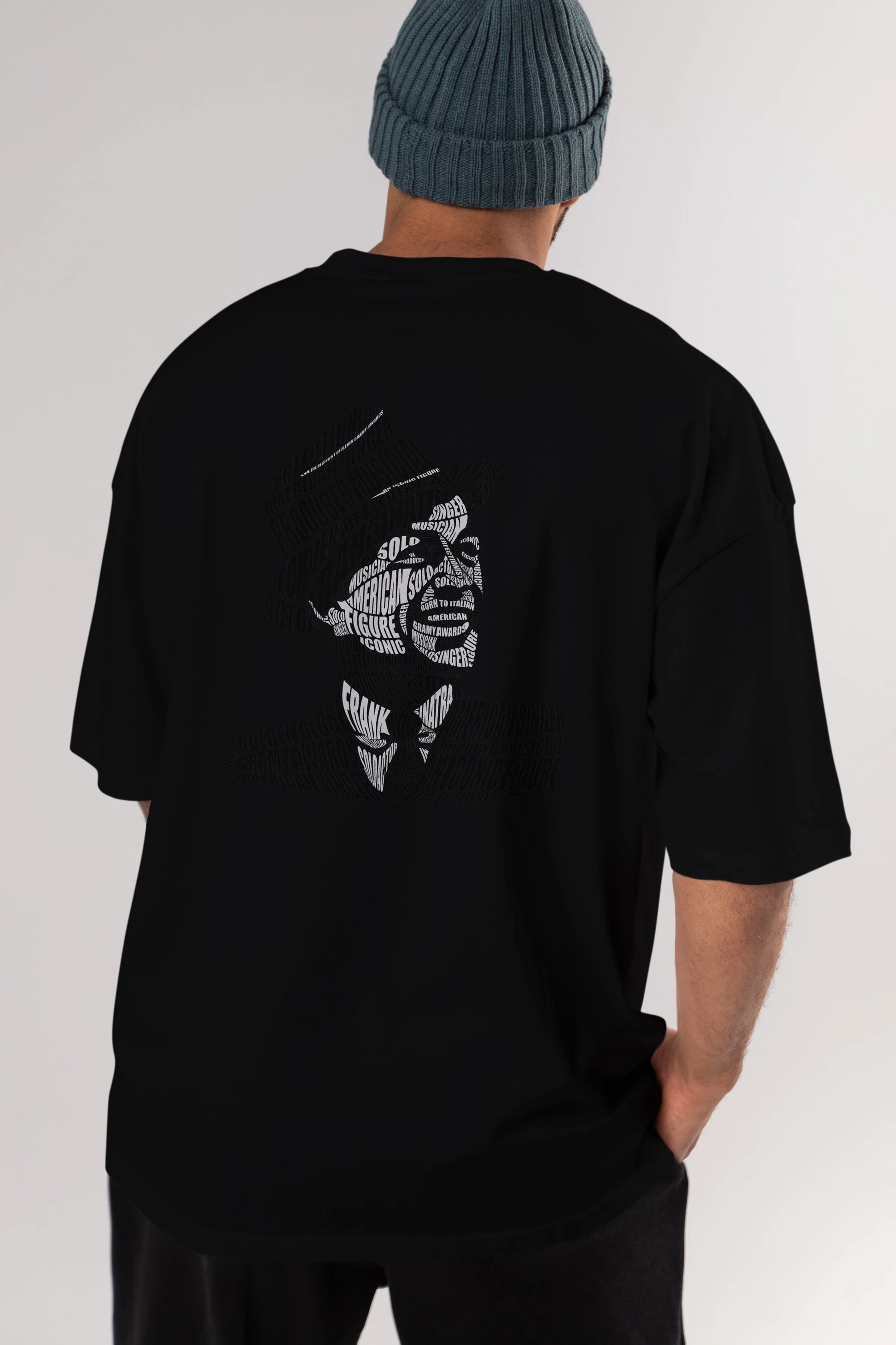 Frank Sinatra Calligram Arka Baskılı Oversize t-shirt %100 pamuk Erkek Kadın Unisex