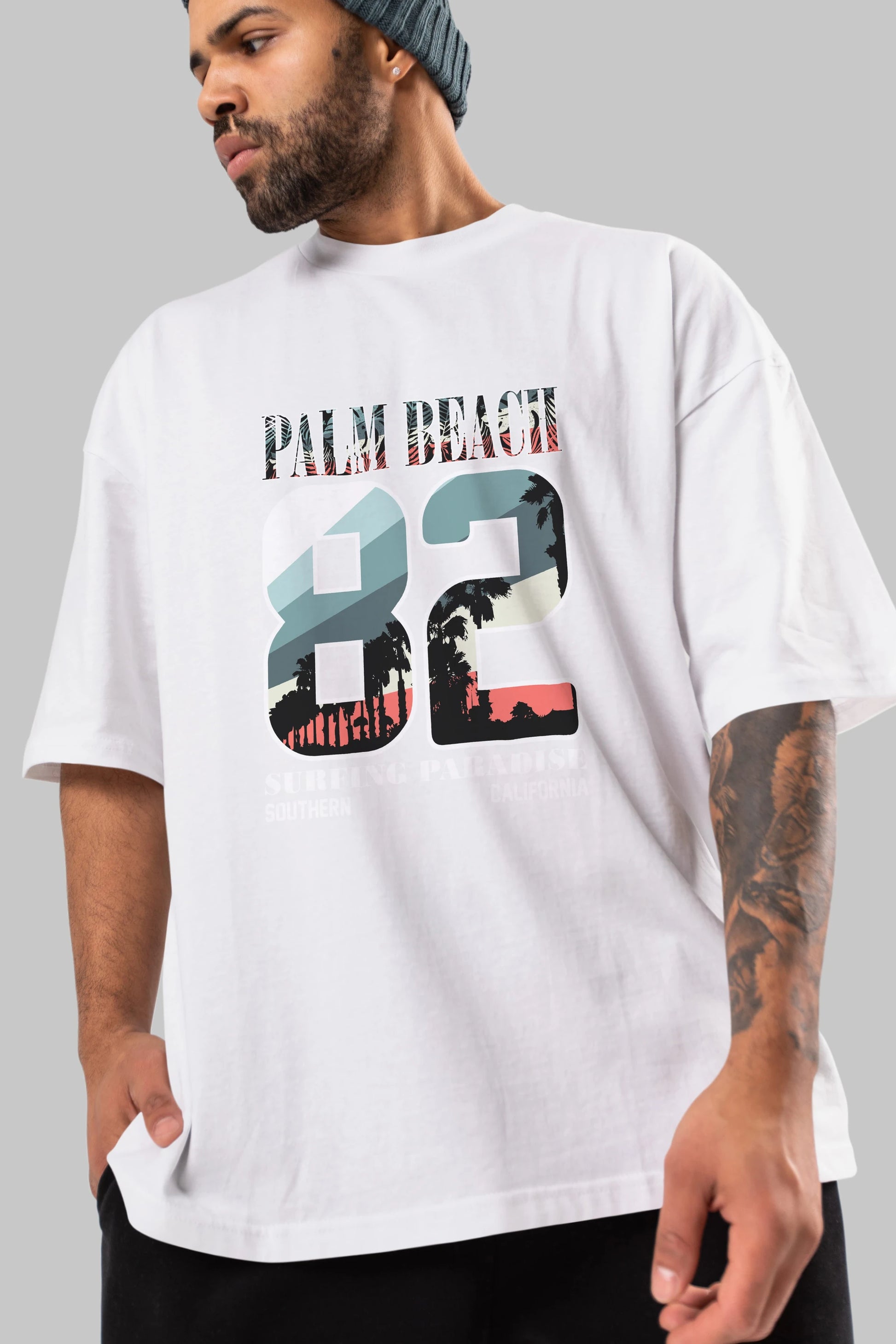 Palm Beach 82 Ön Baskılı Oversize t-shirt Erkek Kadın Unisex