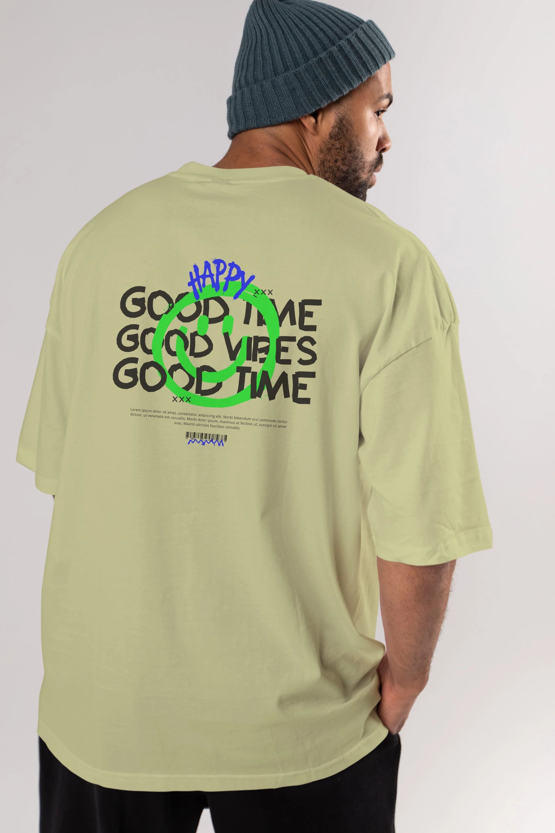 Happy Good Time Yazılı Arka Baskılı Oversize t-shirt Erkek Kadın Unisex