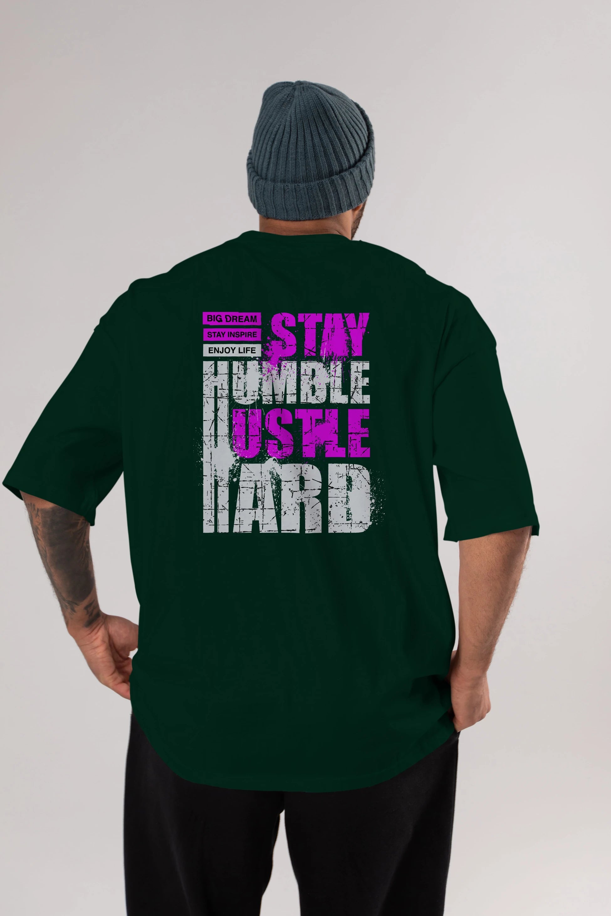 Stay Hustle Arka Baskılı Oversize t-shirt Erkek Kadın Unisex