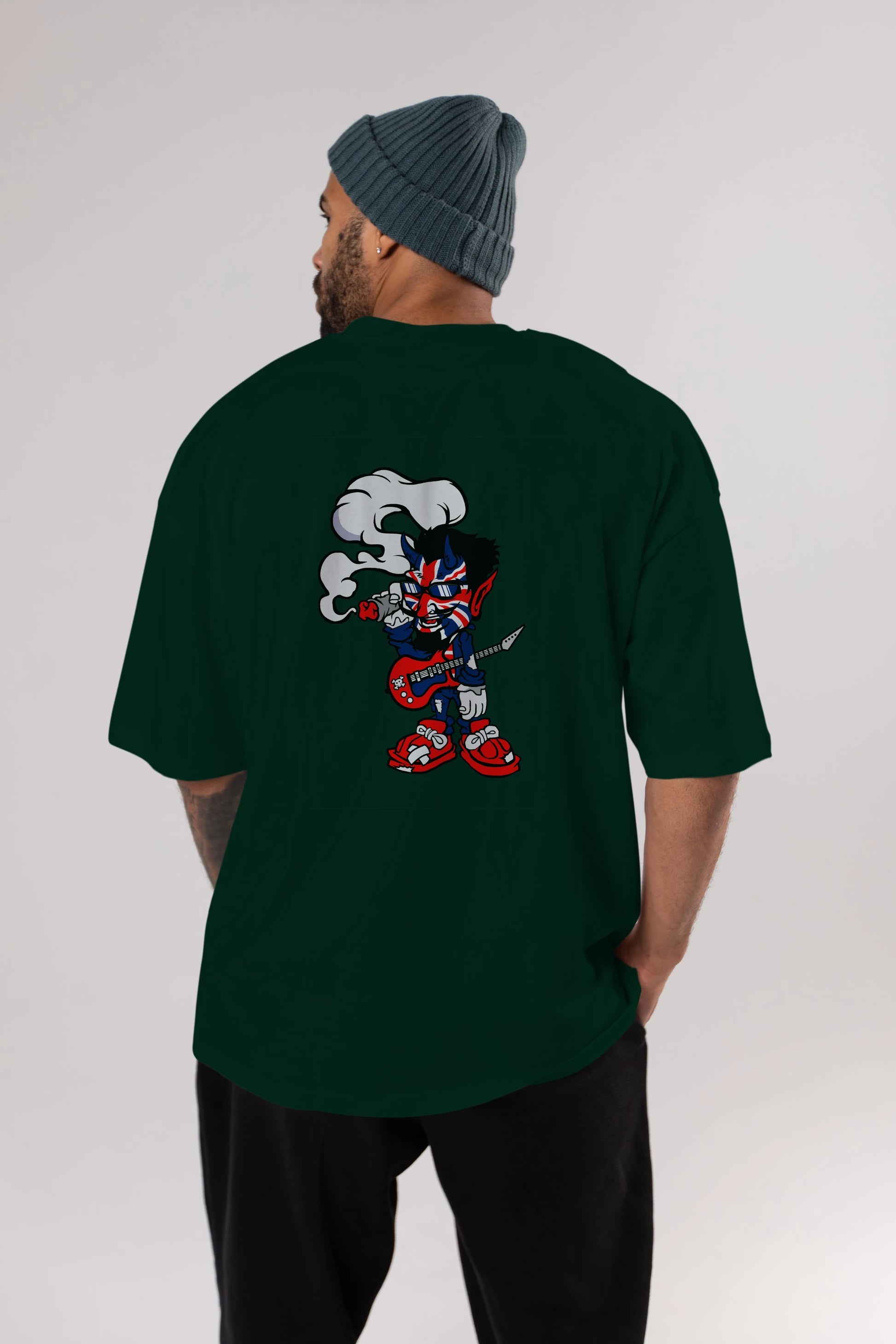 Uk Devil Rockstar Arka Baskılı Oversize t-shirt Erkek Kadın Unisex %100 Pamuk tişort
