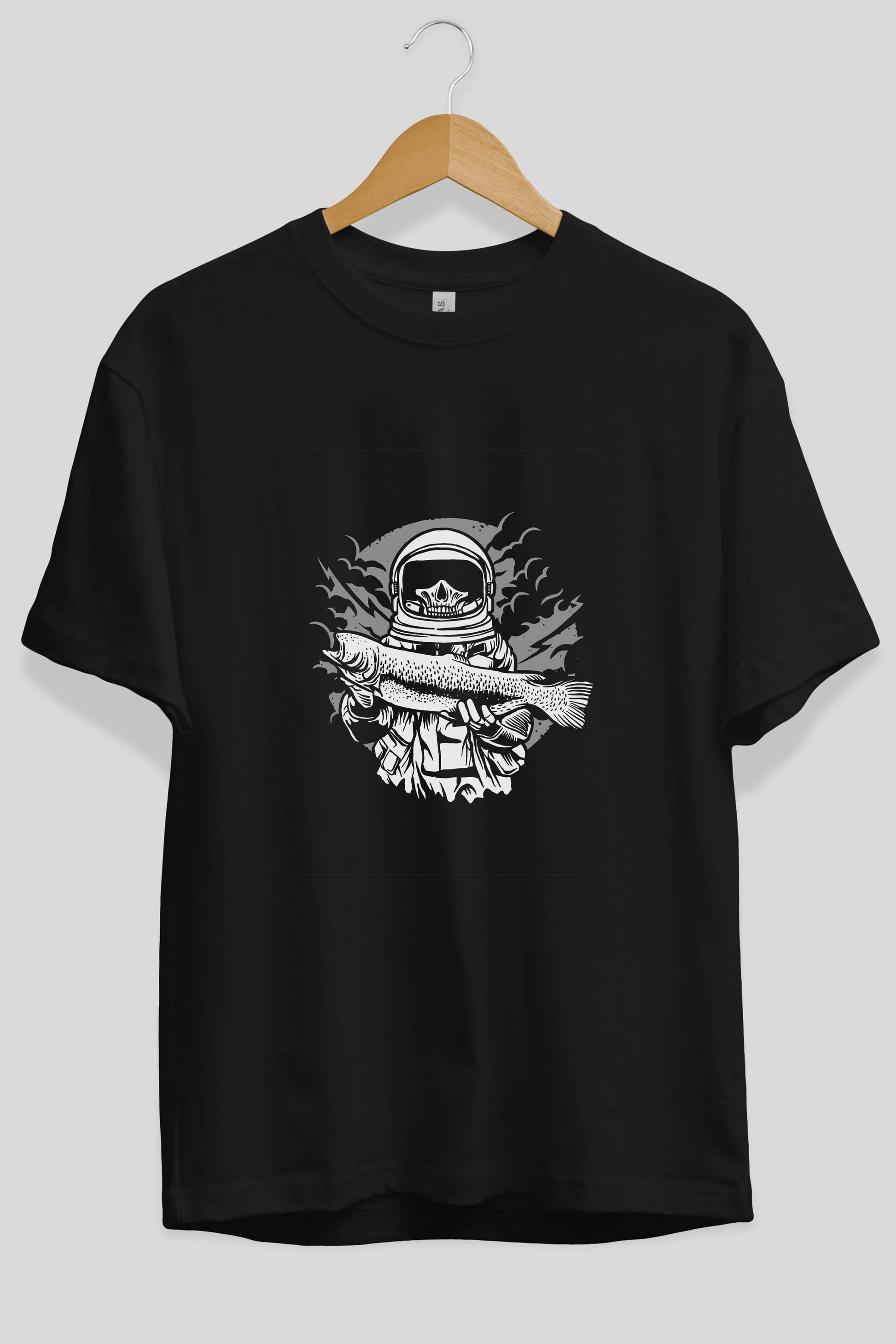 Astronaut Fishing Ön Baskılı Oversize t-shirt Erkek Kadın Unisex %100 Pamuk tişort