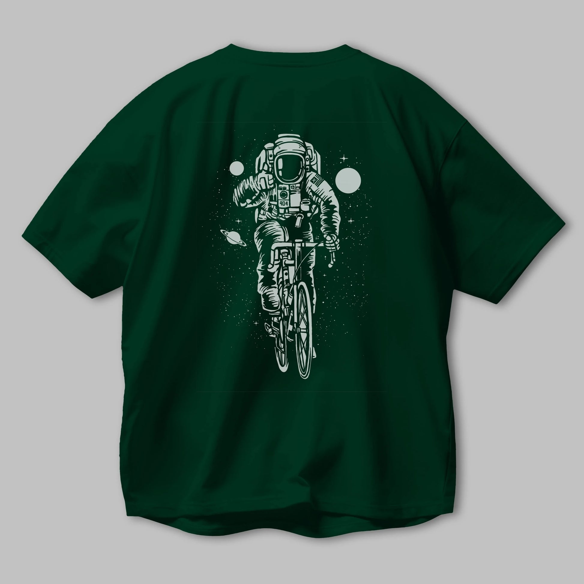 Astronaut Bicycle Arka Baskılı Oversize t-shirt Erkek Kadın Unisex %100 Pamuk