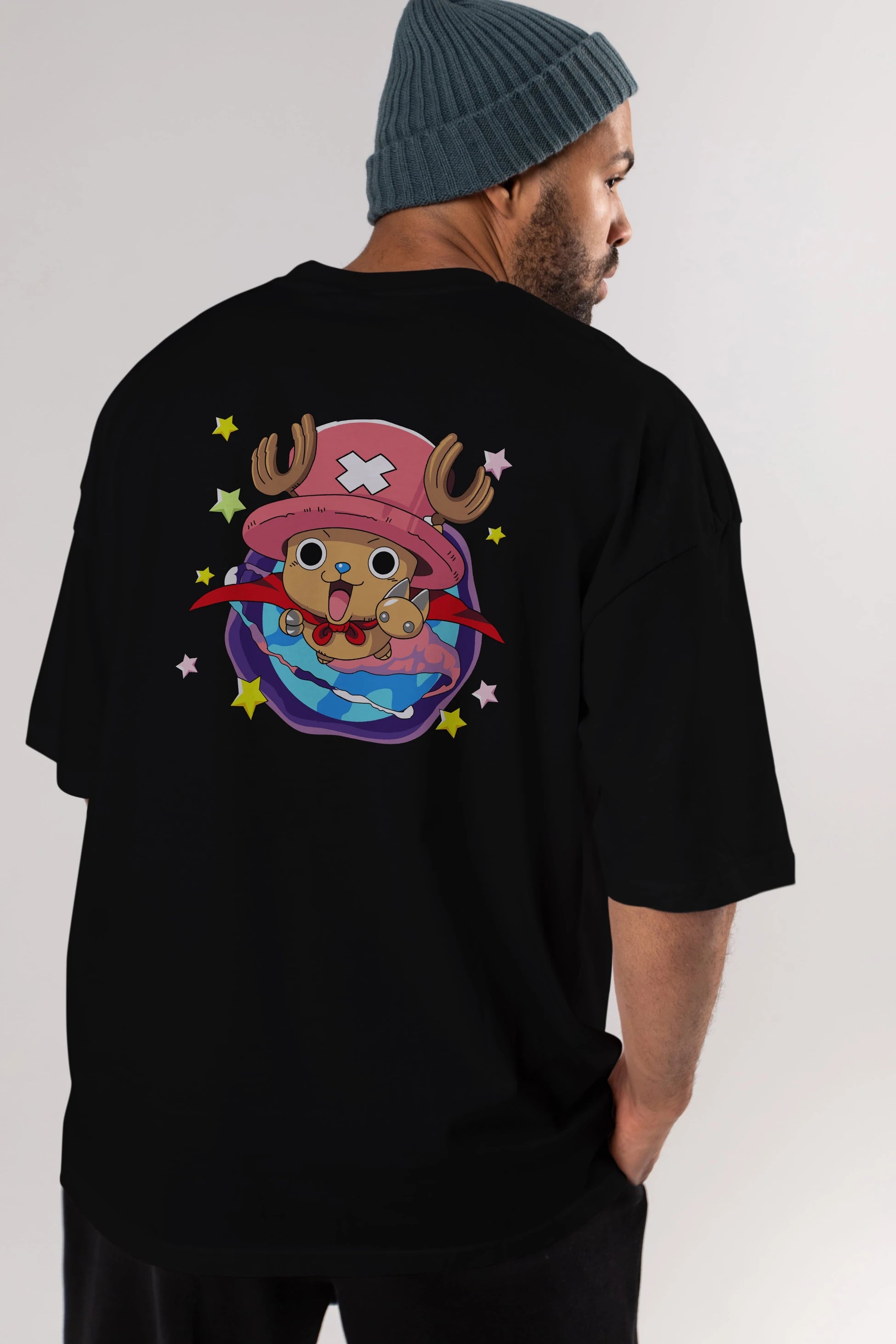 Tony Tony Chopper Anime Arka Baskılı Oversize t-shirt Erkek Kadın Unisex %100 pamuk tişort