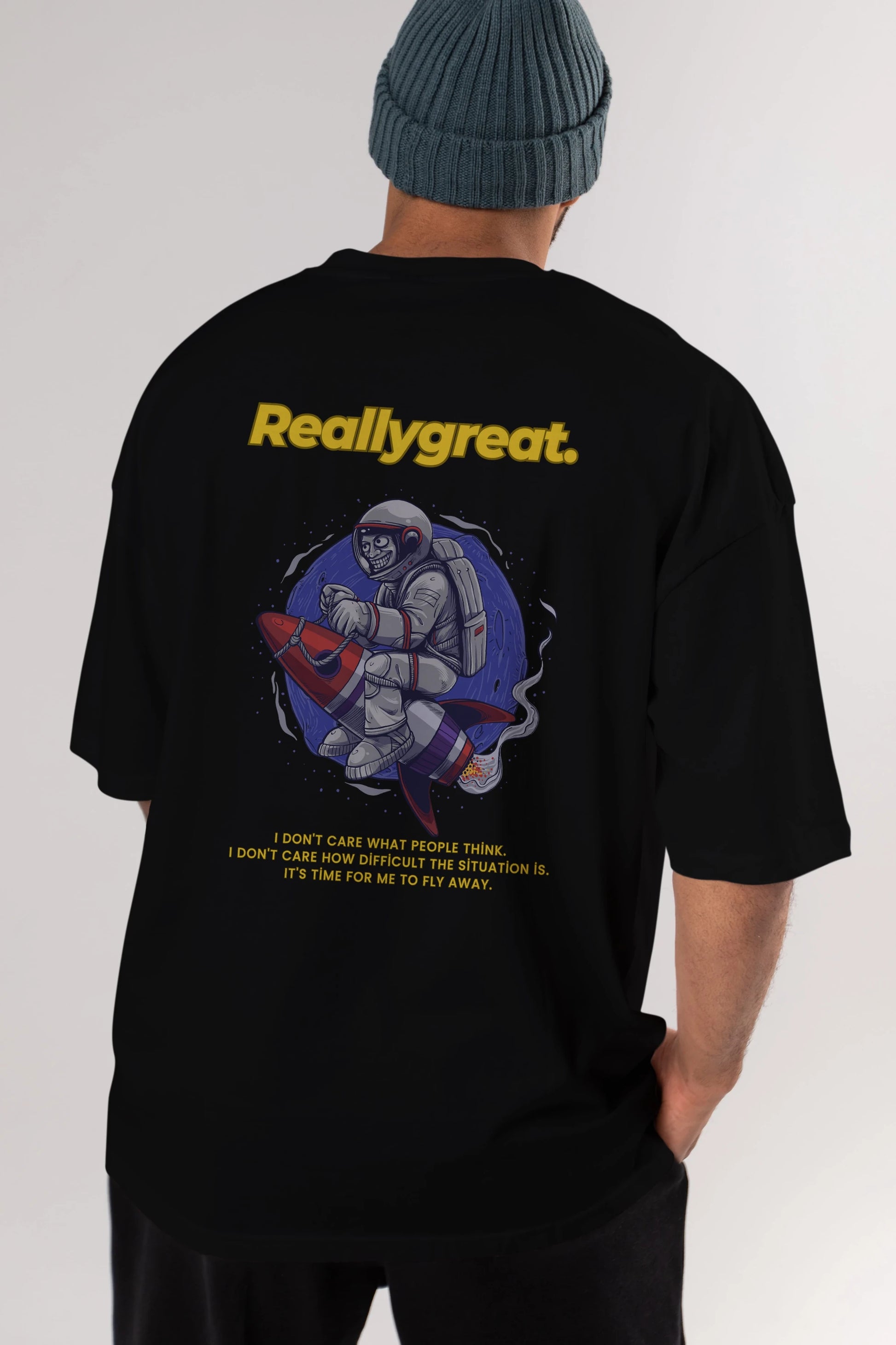 Reallygreat Astronaut Arka Baskılı Oversize t-shirt Erkek Kadın Unisex