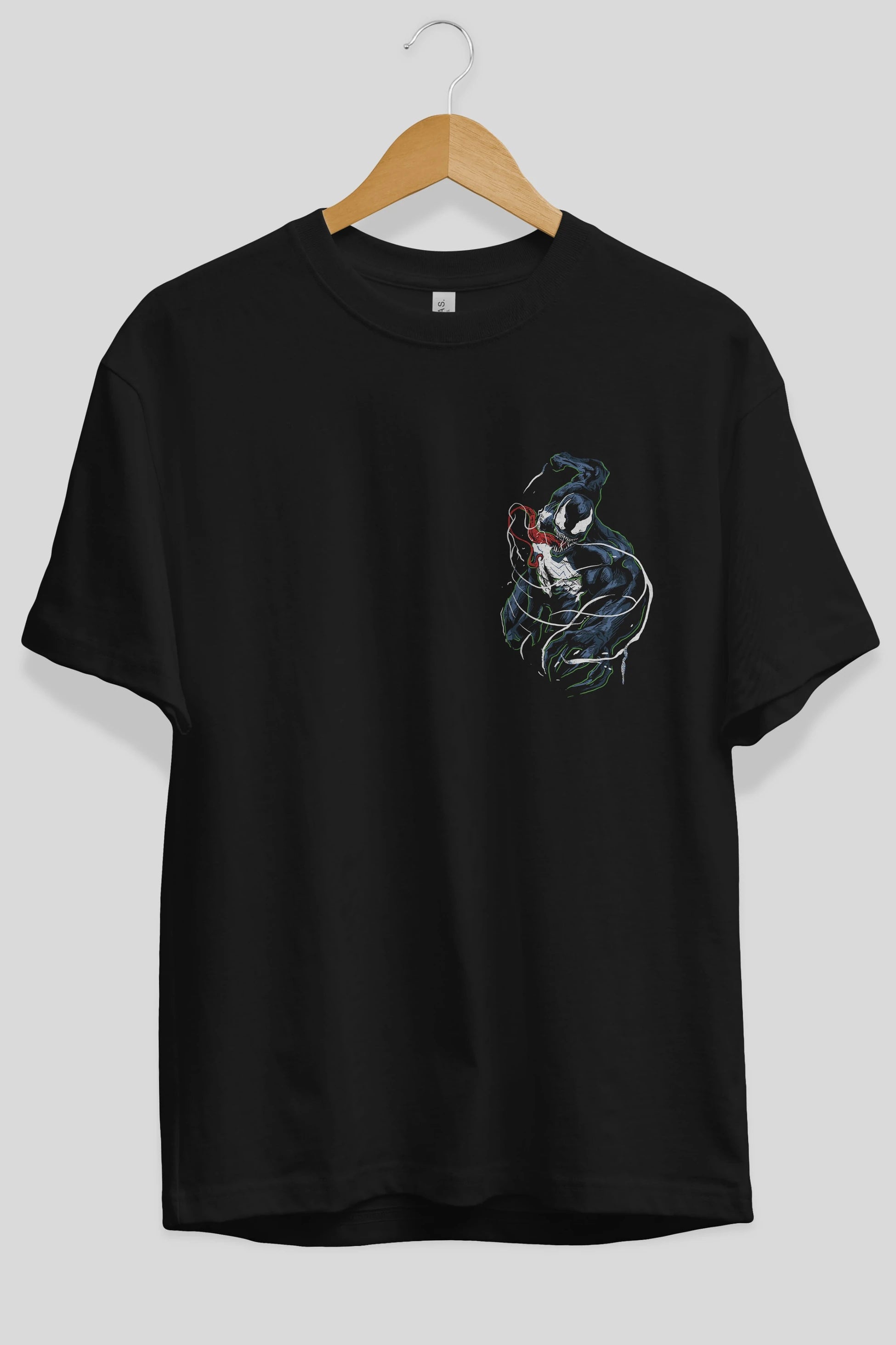 Venom (5) Ön Sol Baskılı Oversize t-shirt Erkek Kadın Unisex %100 Pamuk Bisiklet Yaka tişort