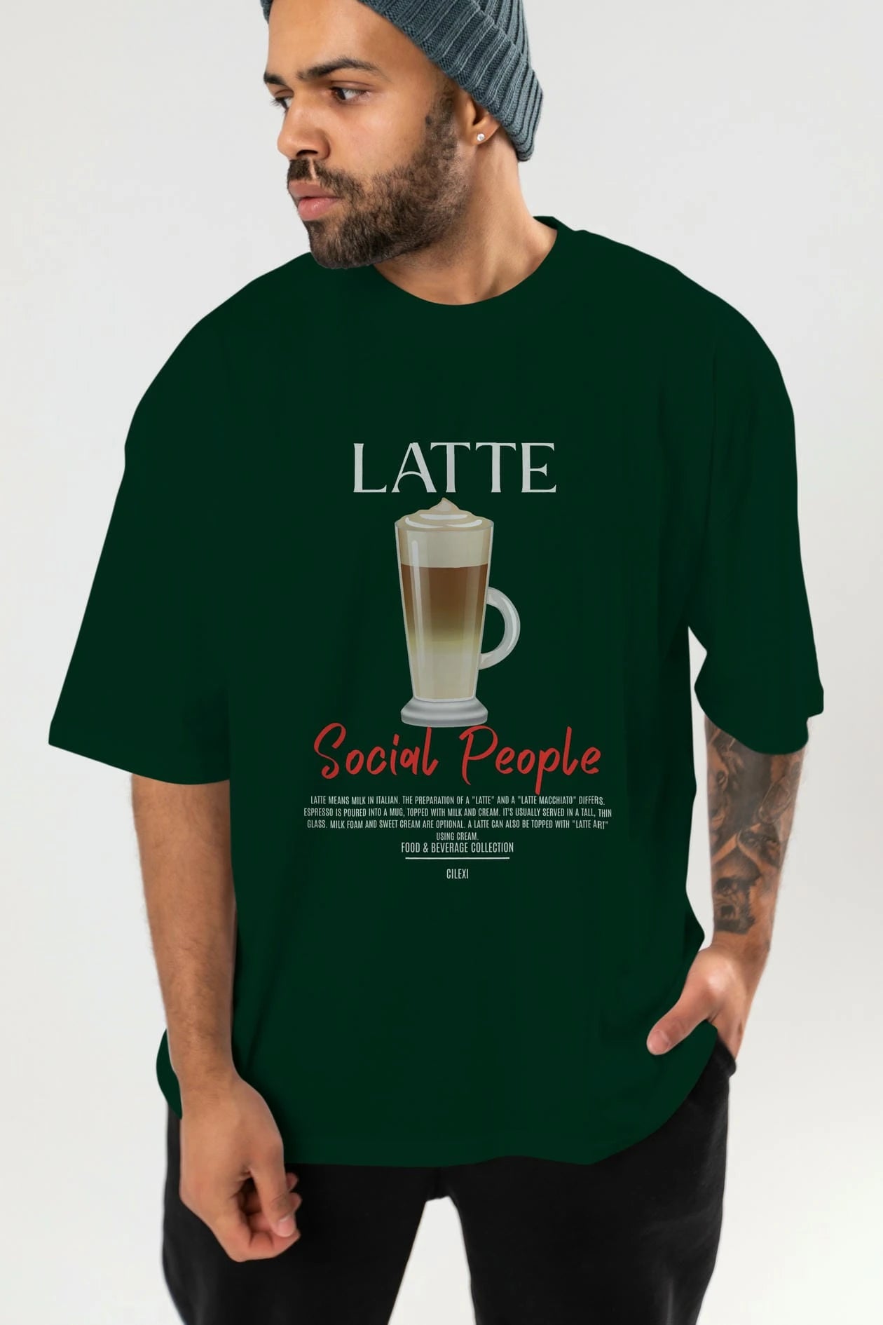 Latte Kokteyl Serisi ön Baskılı Oversize t-shirt Erkek Kadın %100 Pamuk Bisiklet Yaka tişort