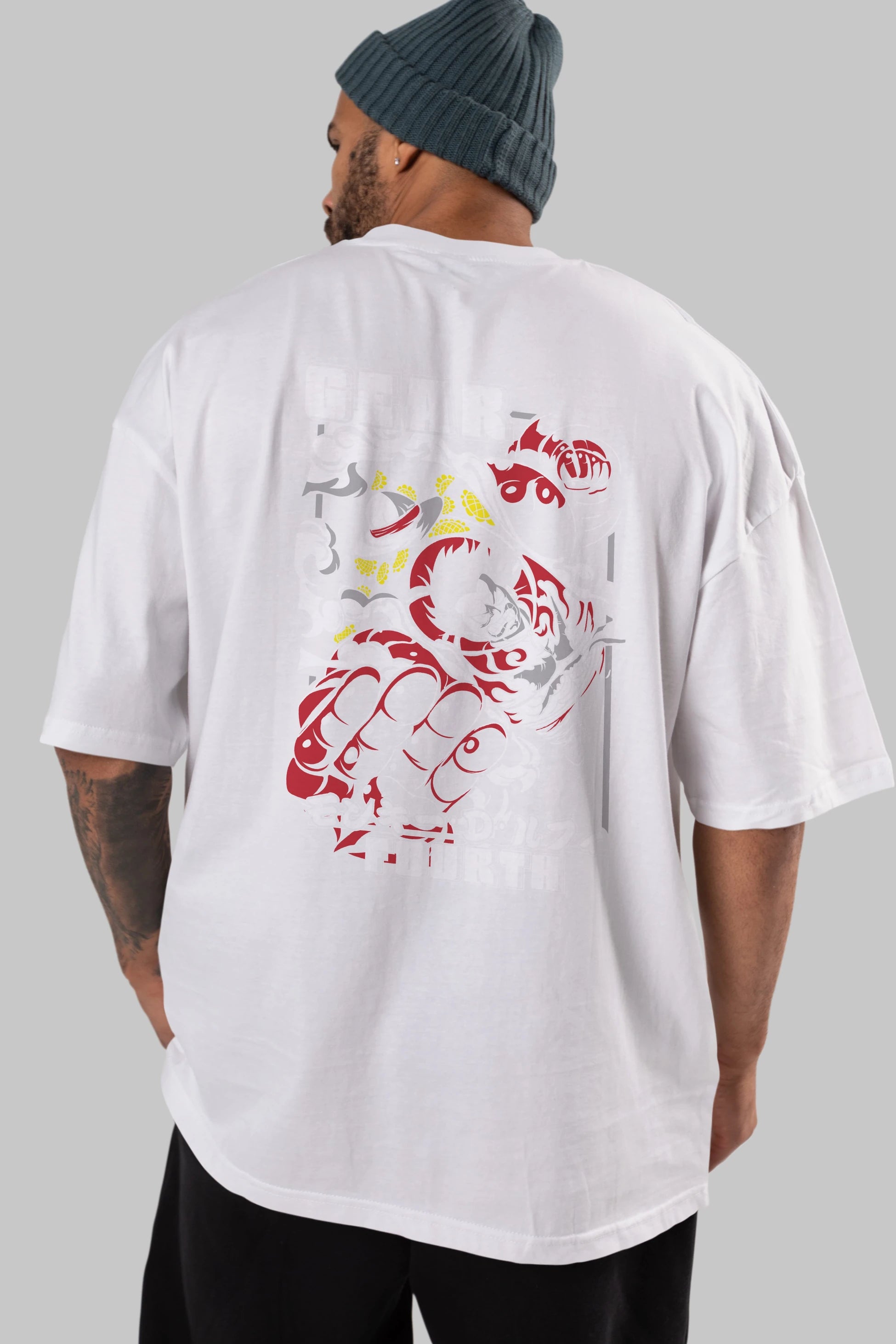Luffy GEAR 4 Anime Arka Baskılı Oversize t-shirt Erkek Kadın Unisex %100 pamuk tişort