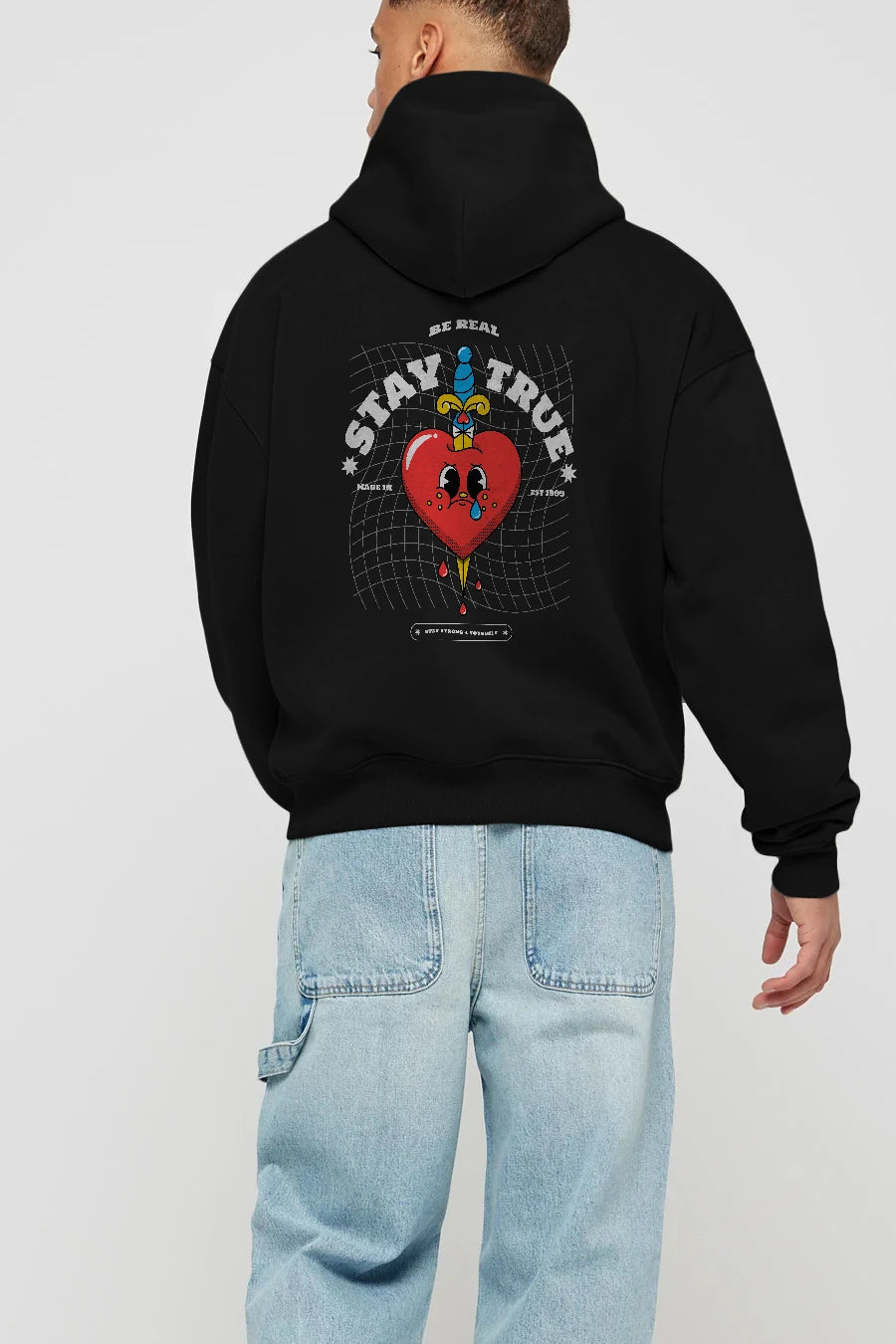 Stay True Arka Baskılı Hoodie Oversize Kapüşonlu Sweatshirt Erkek Kadın Unisex