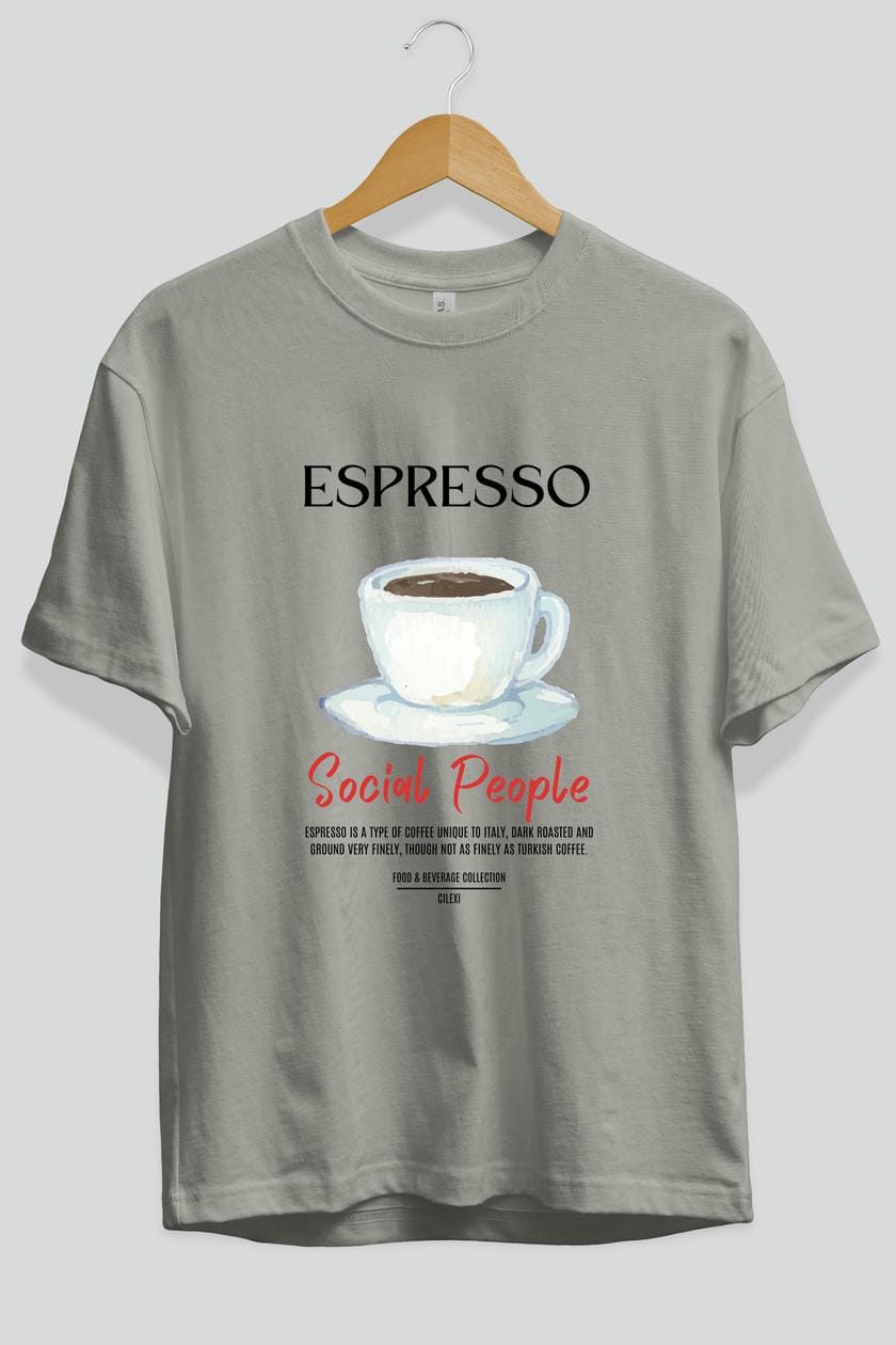 Espresso Kokteyl Serisi ön Baskılı Oversize t-shirt Erkek Kadın %100 Pamuk Bisiklet Yaka tişort