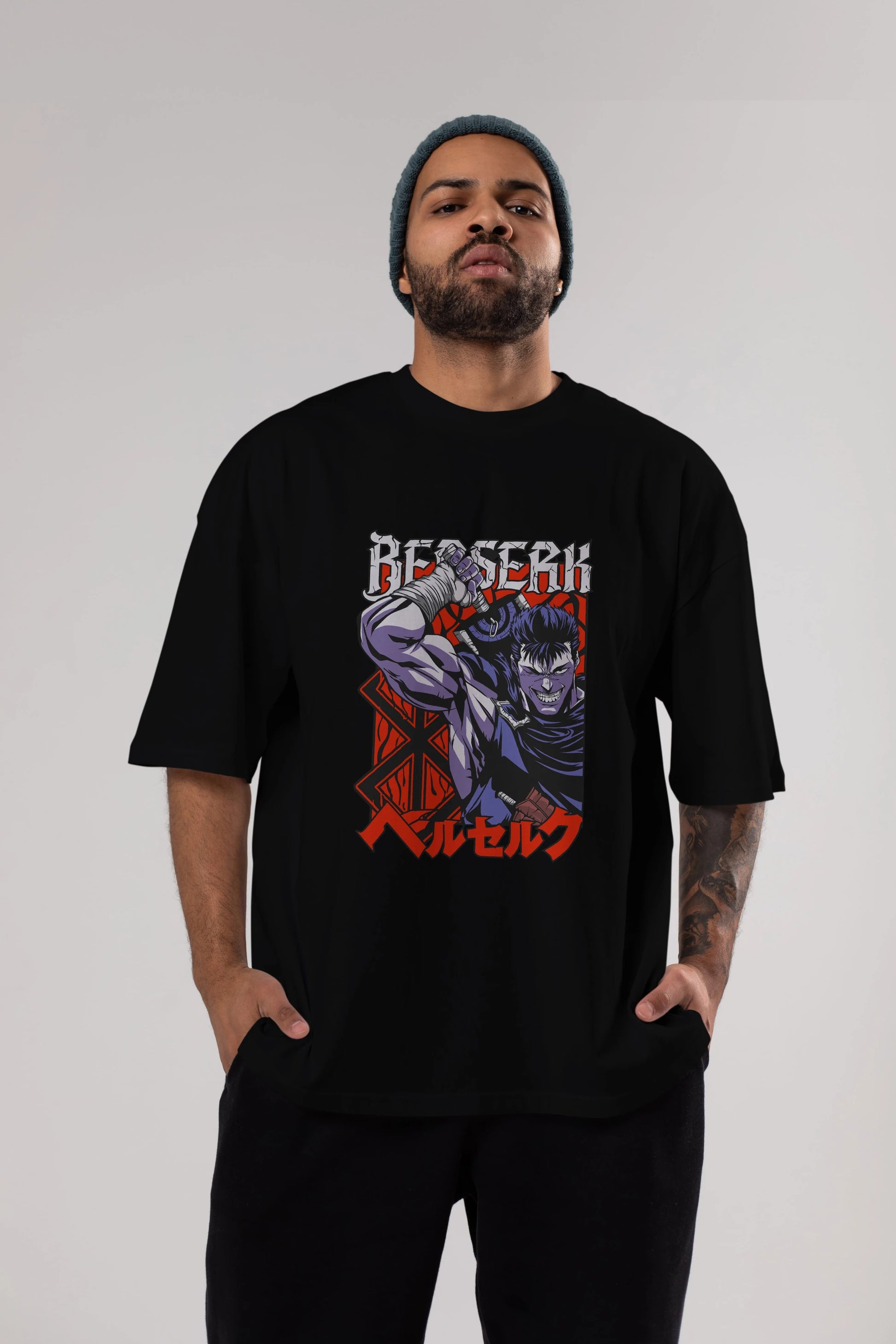 GUTS berserk Anime Ön Baskılı Oversize t-shirt %100 pamuk Erkek Kadın Unisex