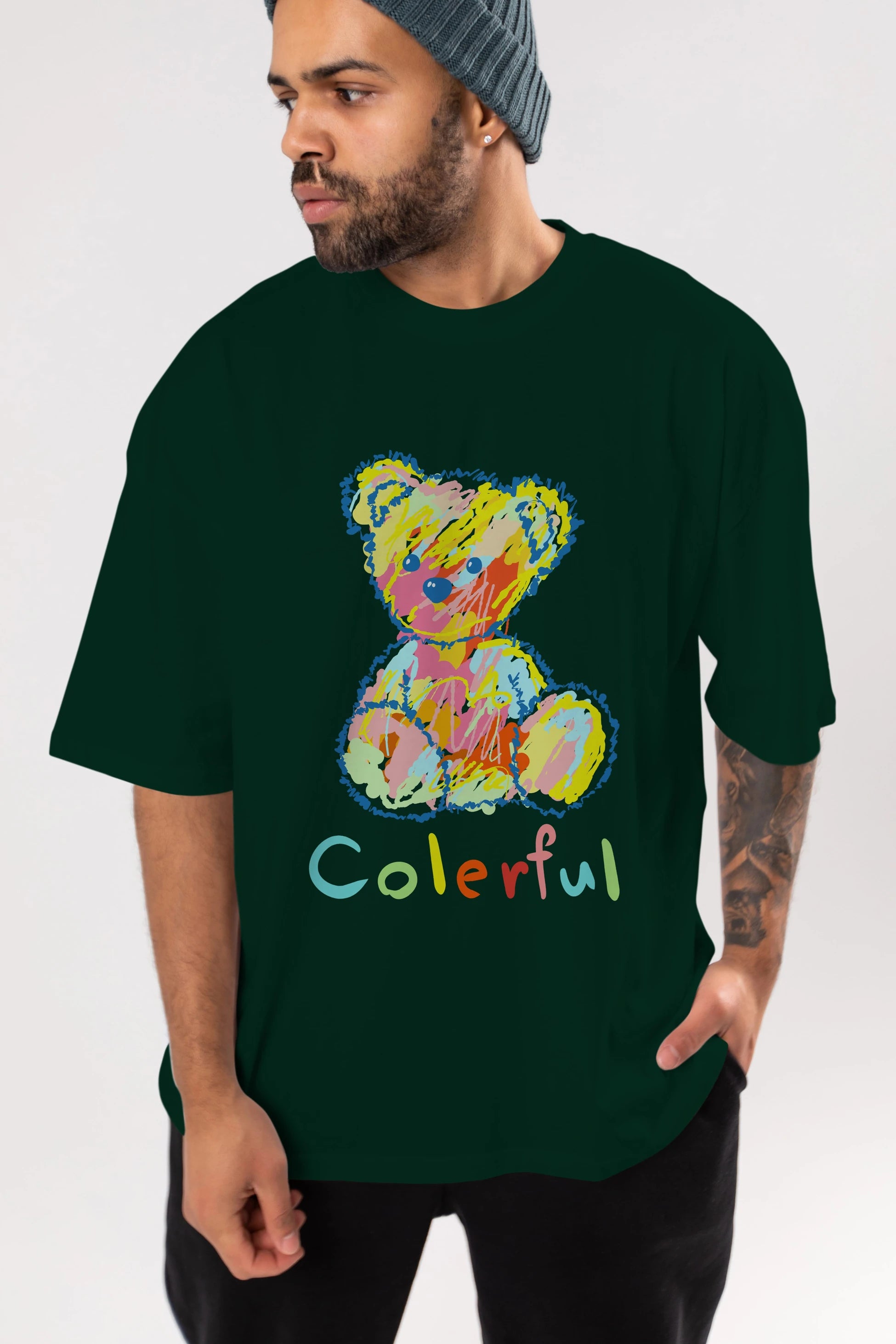 Colerful Bear Ön Baskılı Oversize t-shirt Erkek Kadın Unisex