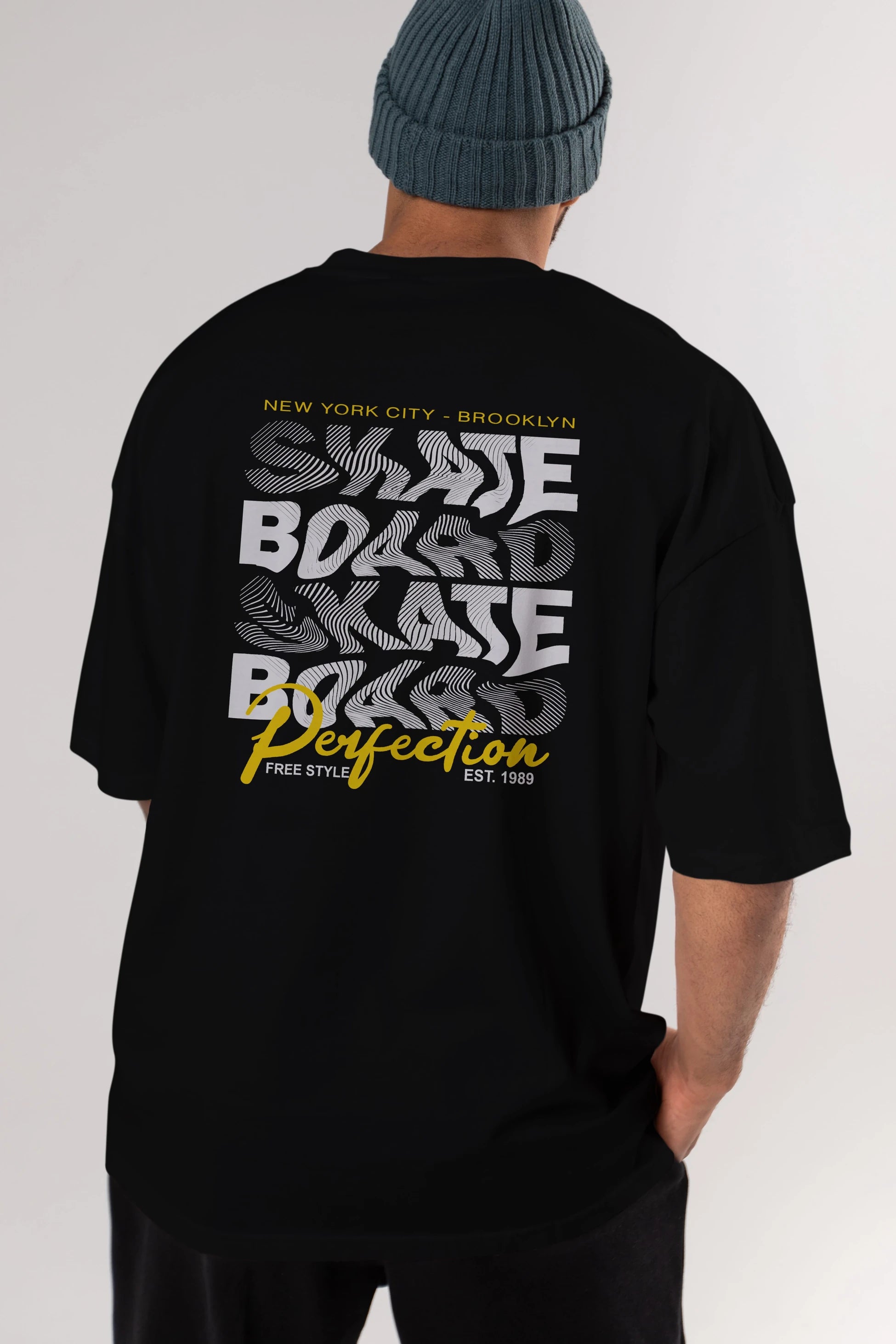 New York City and Brooklyn Arka Baskılı Oversize t-shirt Erkek Kadın Unisex