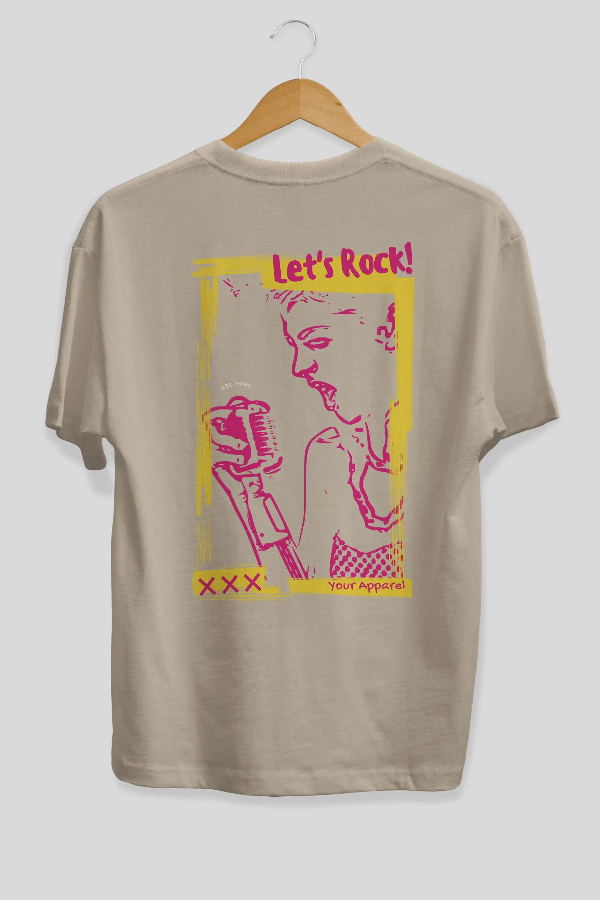 Let's Rock Yazılı Arka Baskılı Oversize t-shirt Erkek Kadın Unisex