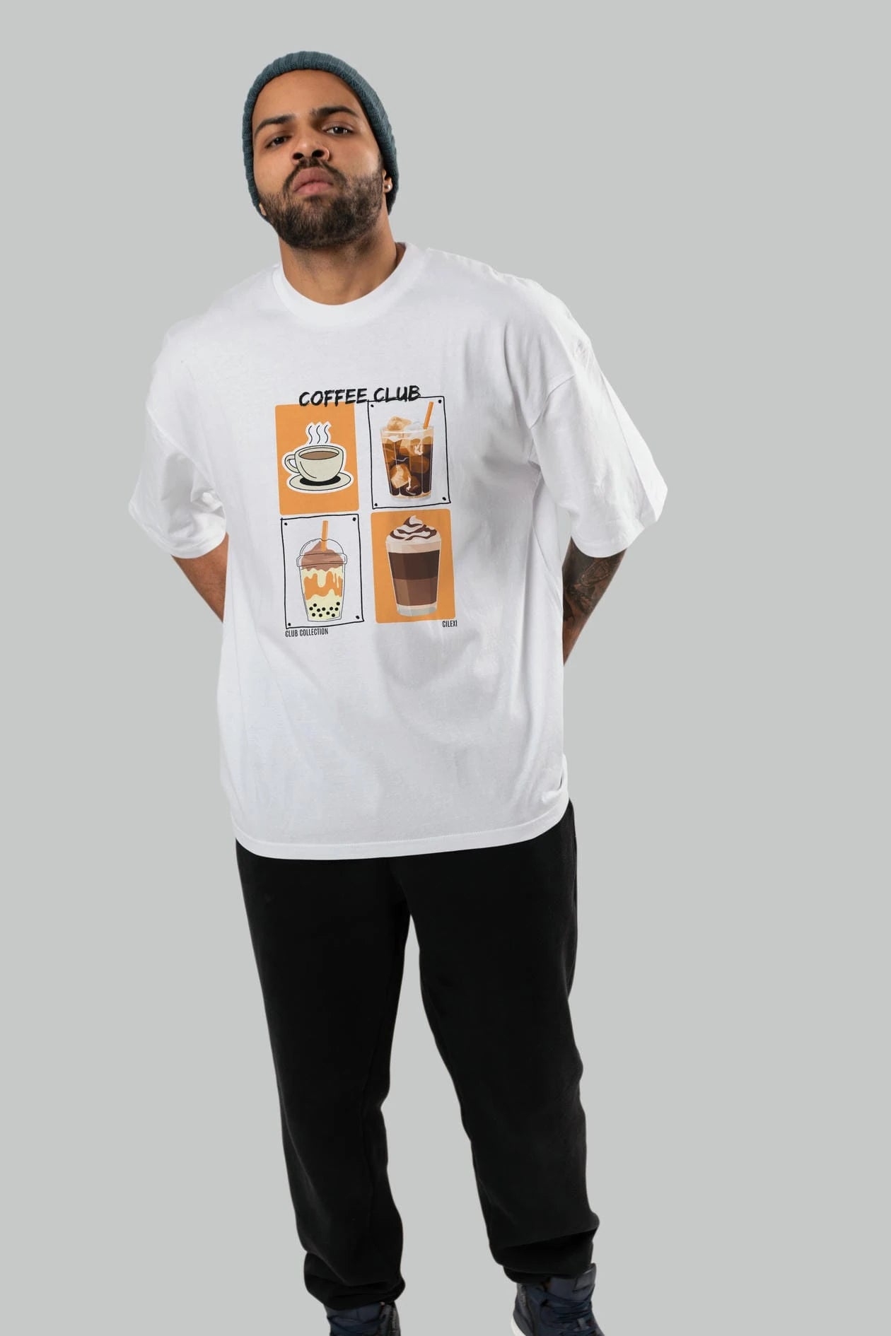 Coffee Club ön Baskılı Oversize t-shirt Erkek Kadın %100 Pamuk Bisiklet Yaka tişort