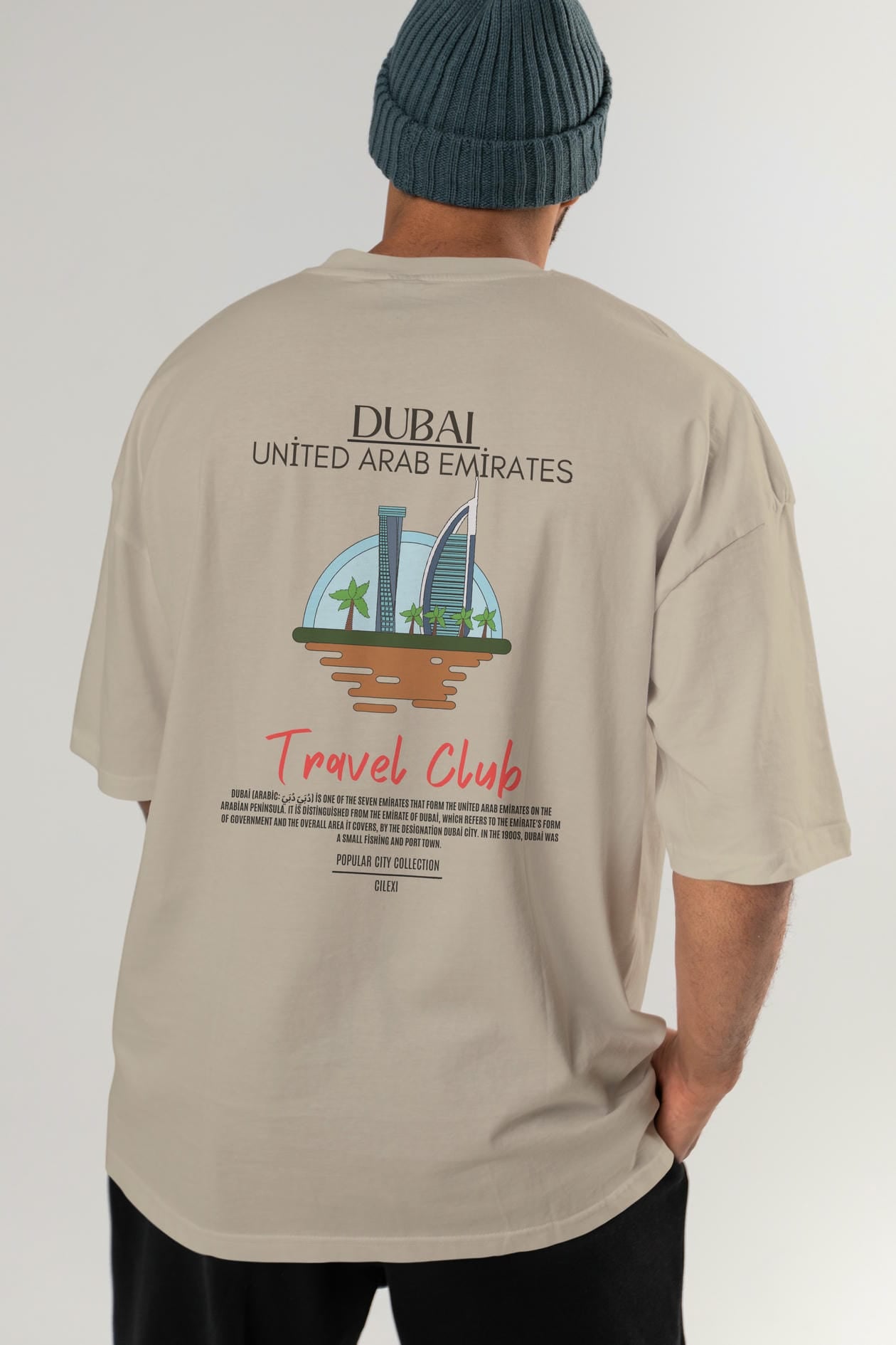 Dubai United Arab Emirates Arka Baskılı Oversize t-shirt Erkek Kadın Pamuk Bisiklet Yaka tişort