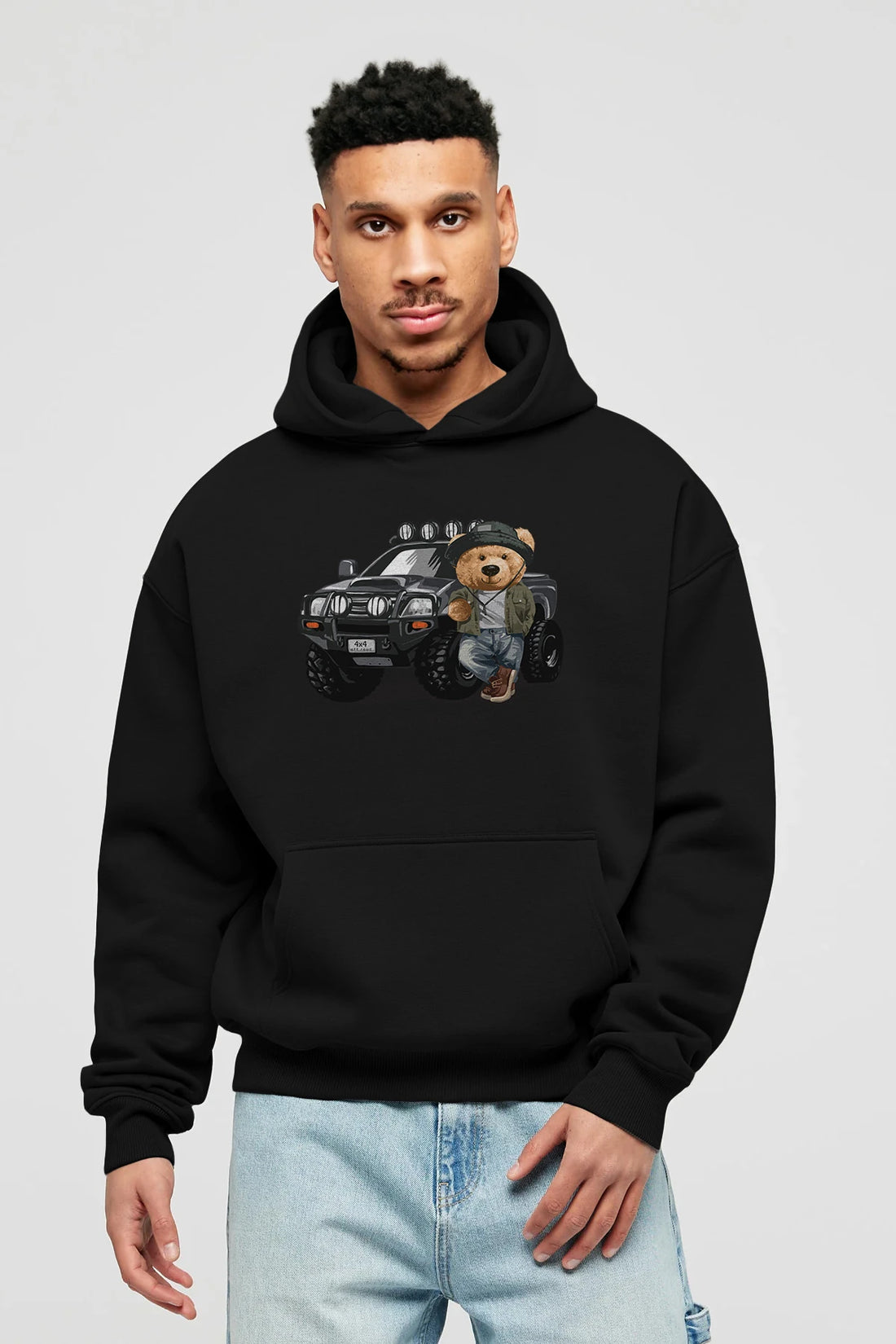 Teddy Bear Off Road Ön Baskılı Hoodie Oversize Kapüşonlu Sweatshirt Erkek Kadın Unisex