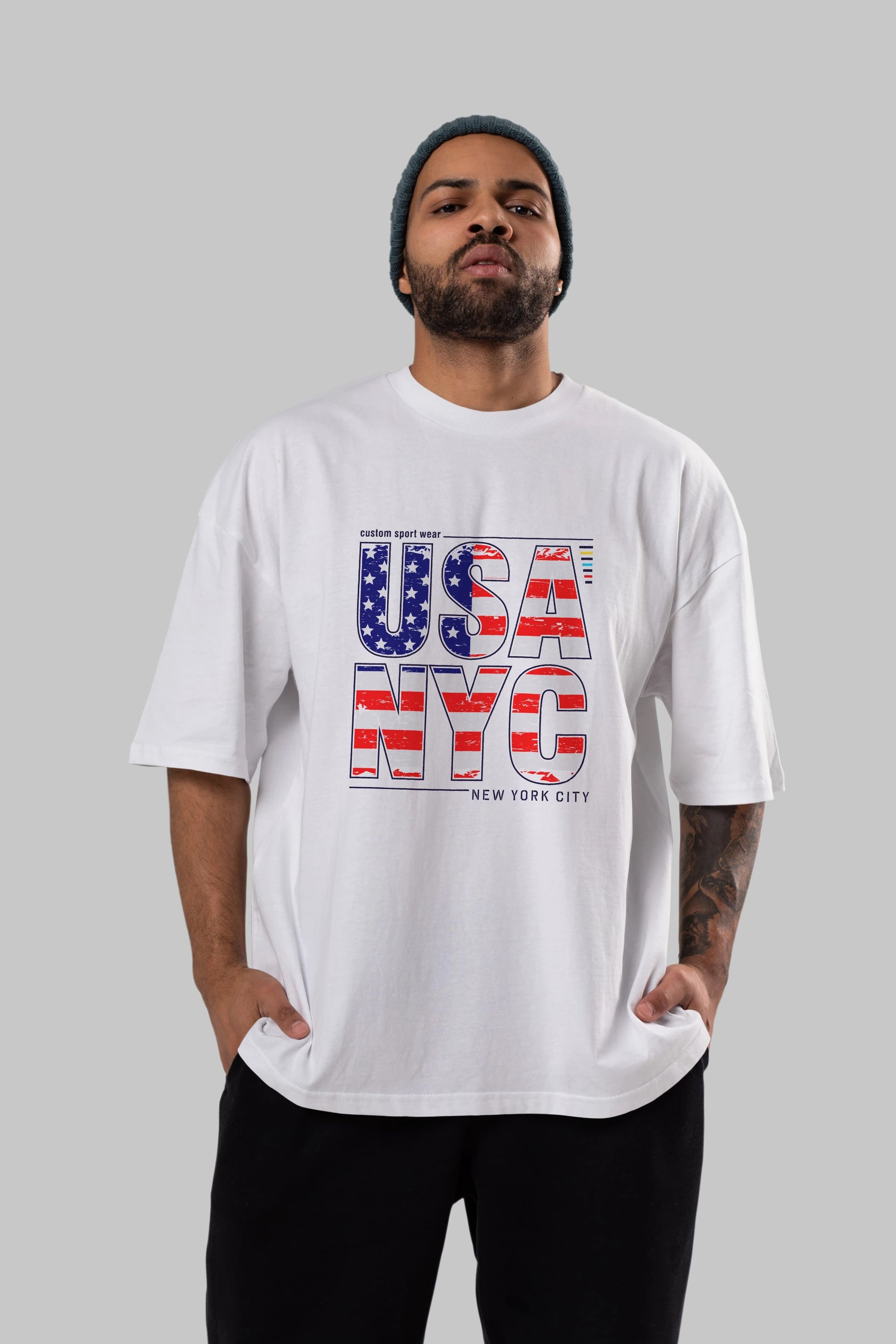 Usa NYC Ön Baskılı Oversize t-shirt Erkek Kadın Unisex