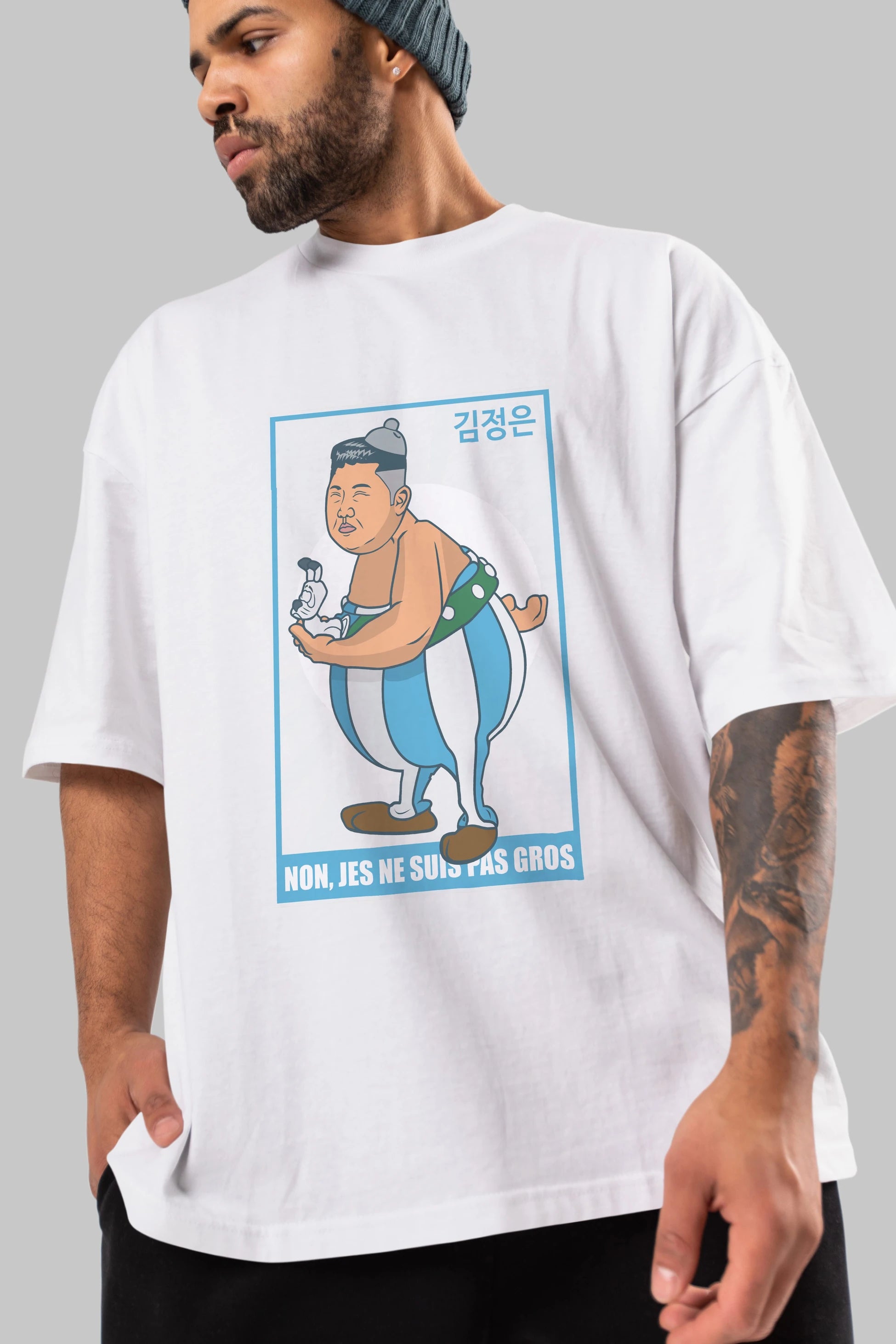 Obelix Jong Un Ön Baskılı Oversize t-shirt Erkek Kadın Unisex %100 Pamuk tişort