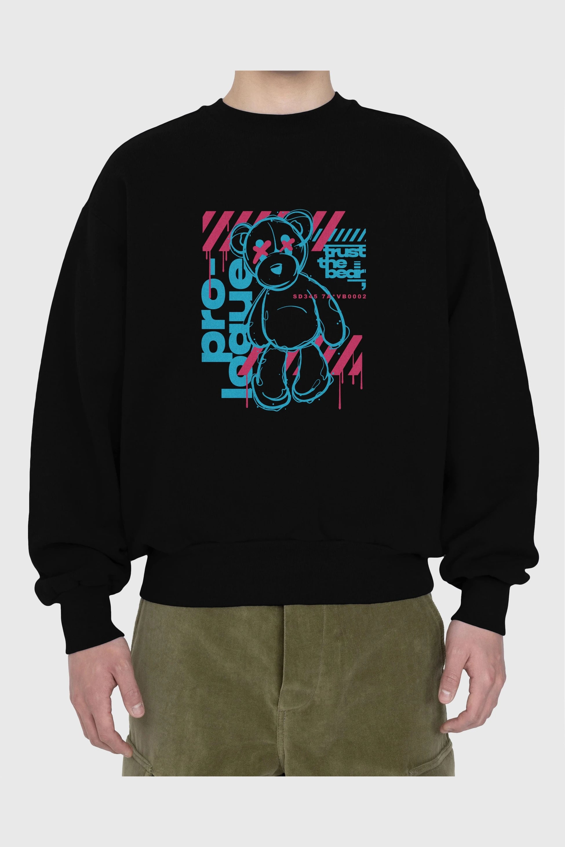 Trust The Bear Ön Baskılı Oversize Sweatshirt Erkek Kadın Unisex