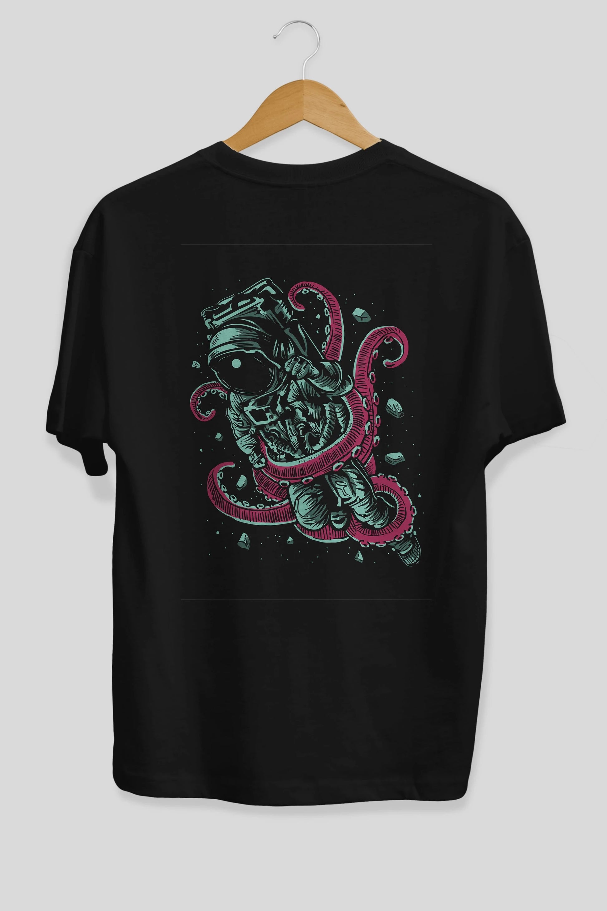 Astronaut Octopus Arka Baskılı Oversize t-shirt Erkek Kadın Unisex %100 Pamuk