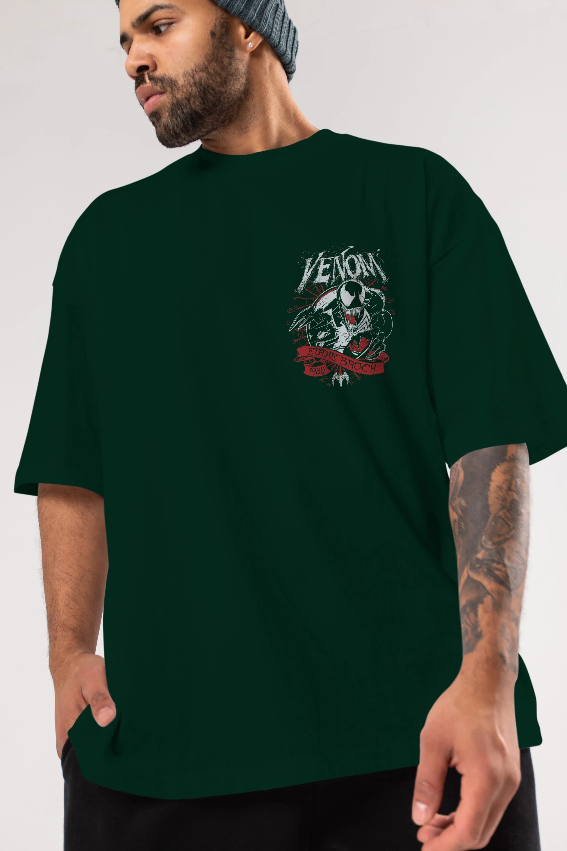 Venom (11) Ön Sol Baskılı Oversize t-shirt Erkek Kadın Unisex %100 Pamuk Bisiklet Yaka tişort
