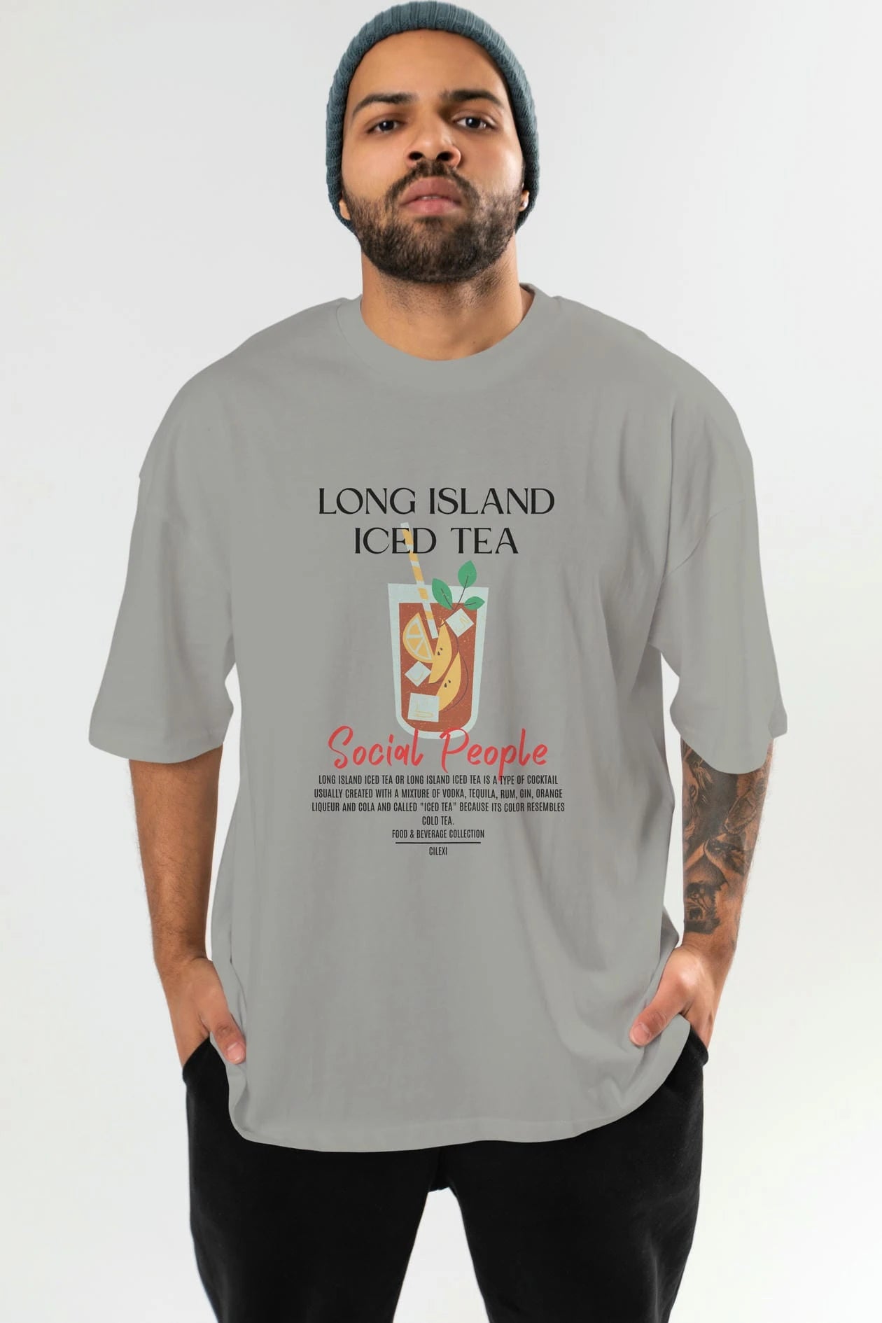 Long Island ıced tea Kokteyl Serisi ön Baskılı Oversize t-shirt Erkek Kadın %100 Pamuk Bisiklet Yaka tişort