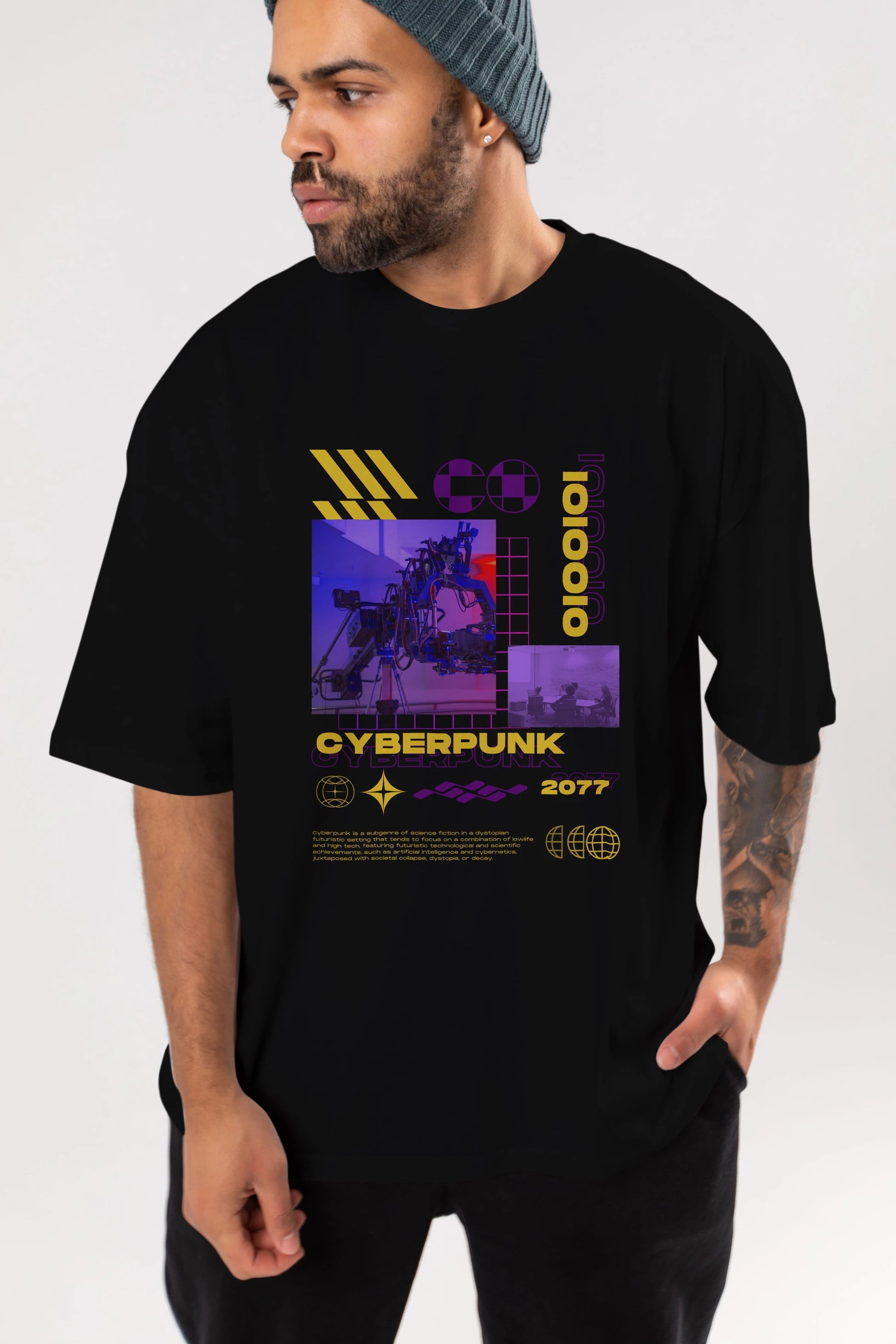 Cyberpunk Yazılı Ön Baskılı Oversize t-shirt Erkek Kadın Unisex