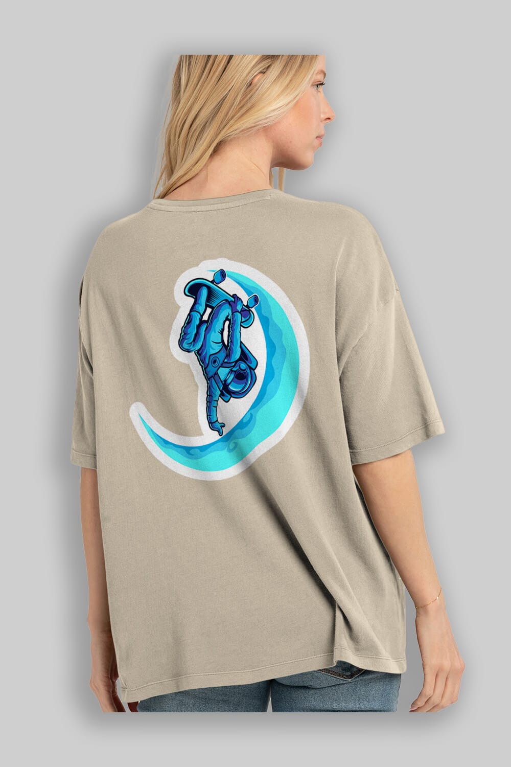 Skating on the moon sticker Arka Baskılı Oversize t-shirt Erkek Kadın Unisex