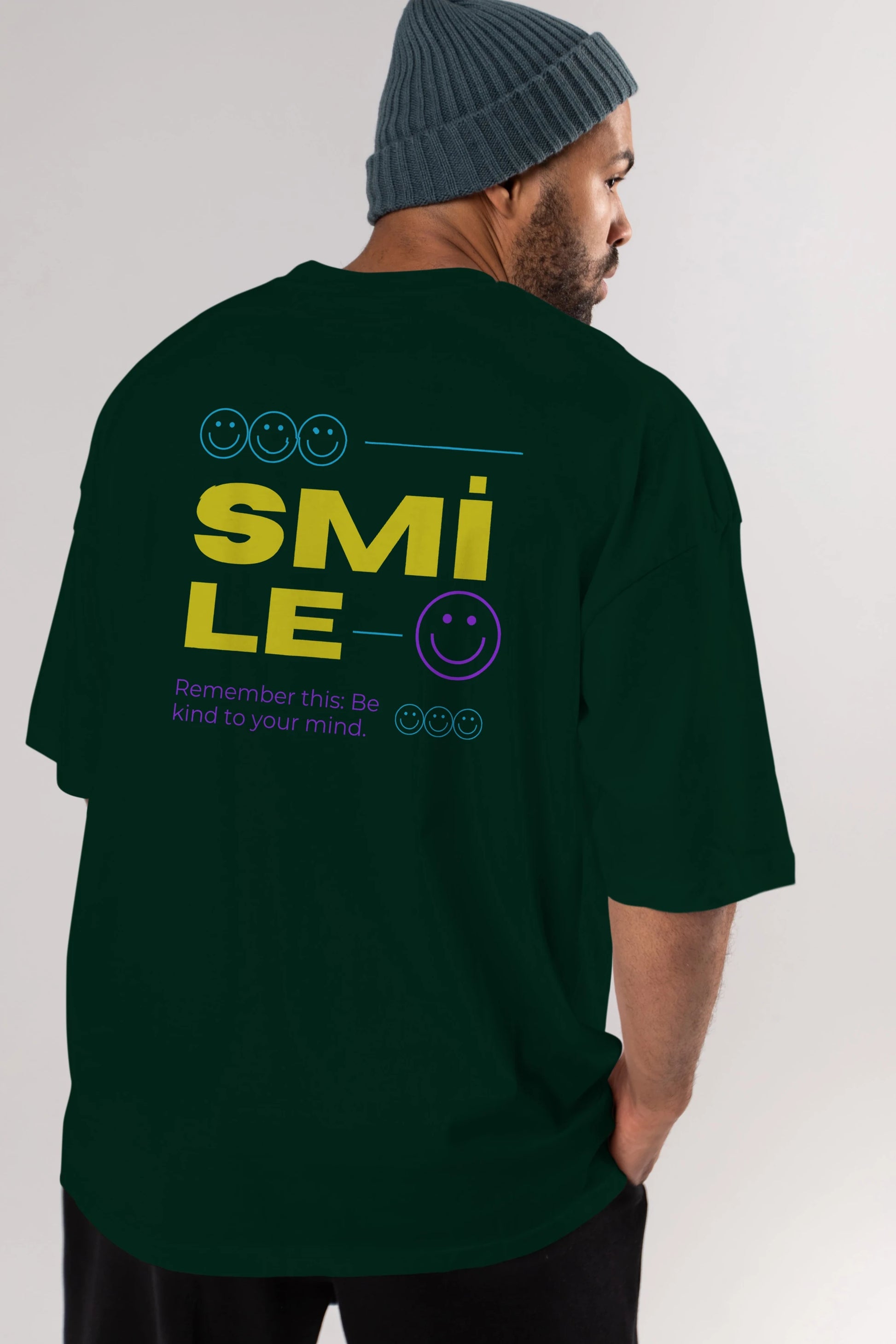 Smile Yazılı 2 Arka Baskılı Oversize t-shirt Erkek Kadın Unisex