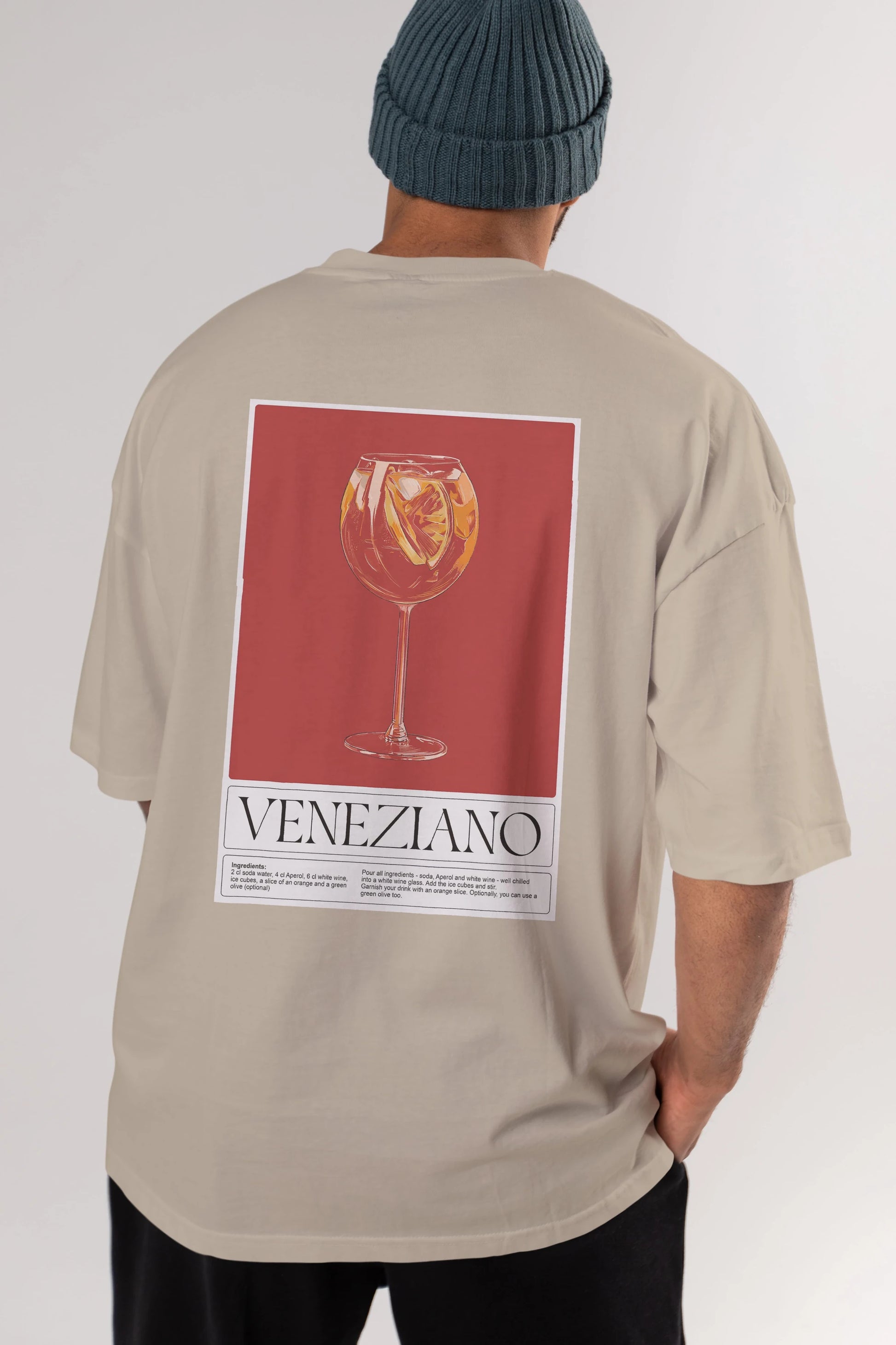 Veneziano Arka Baskılı Oversize t-shirt Erkek Kadın Unisex %100 Pamuk Bisiklet Yaka tişort