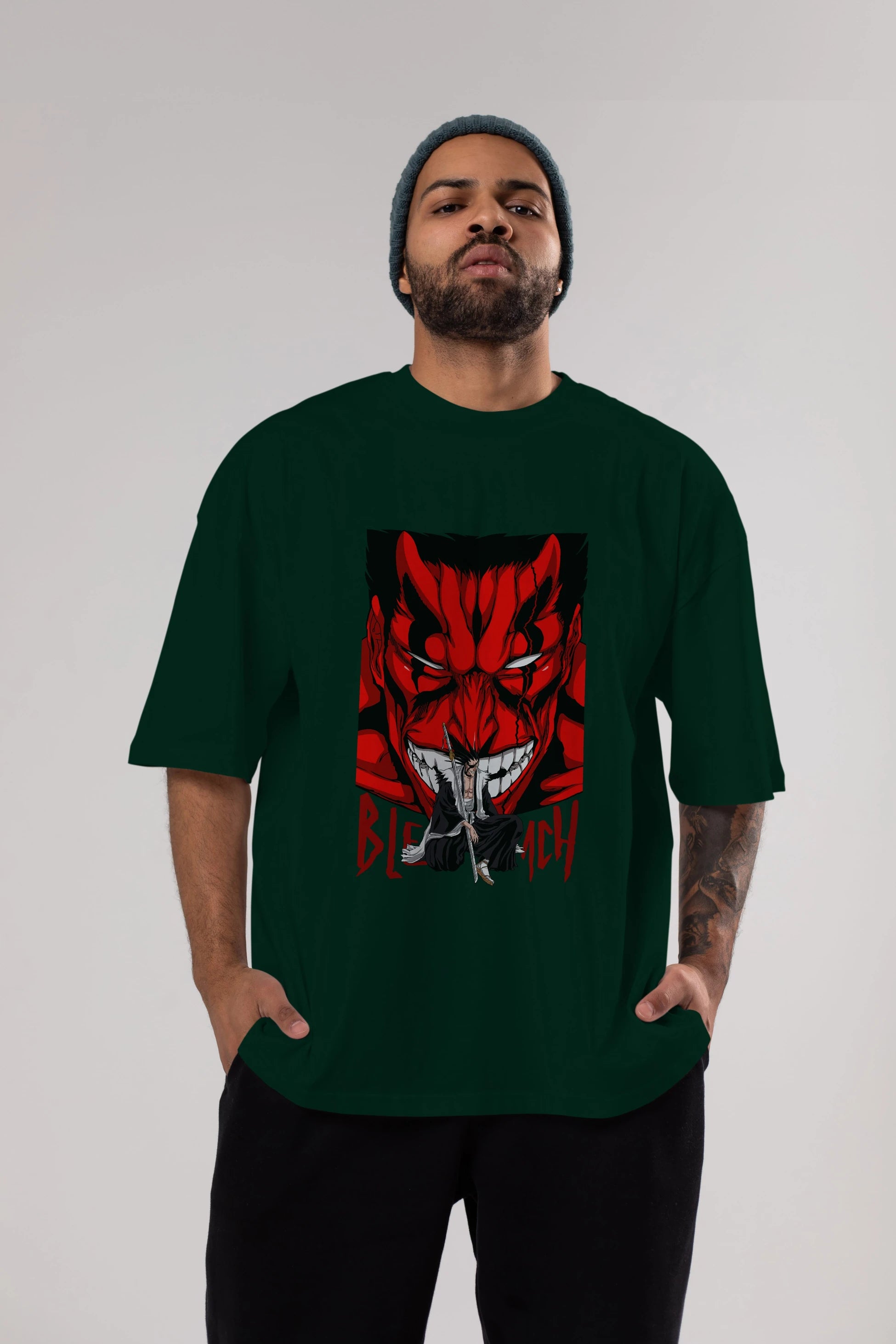 KENPACHI ZARAKI BLEACH Anime Ön Baskılı Oversize t-shirt %100 pamuk Erkek Kadın Unisex