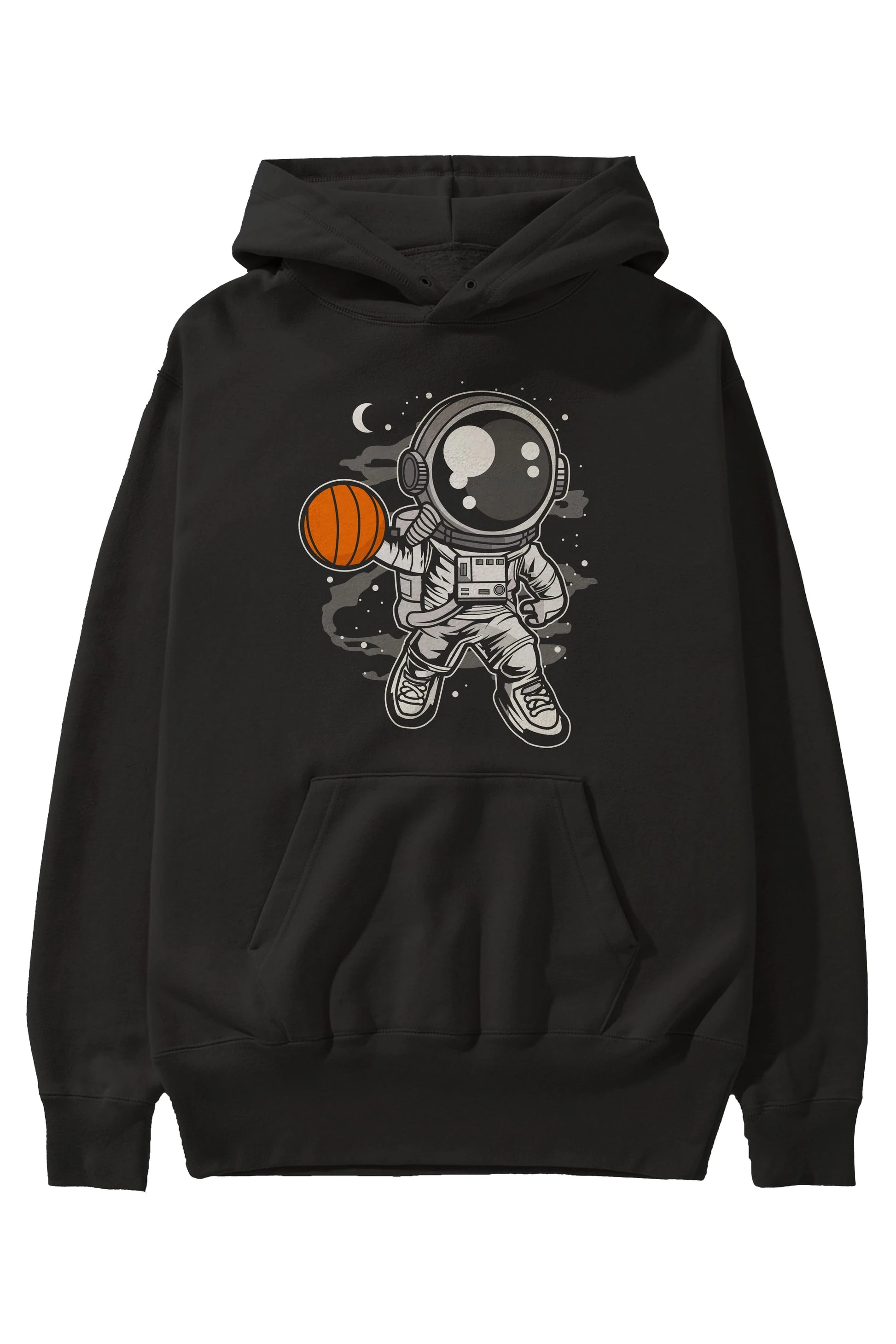 Astronaut Basketball Ön Baskılı Hoodie Oversize Kapüşonlu Sweatshirt Erkek Kadın Unisex