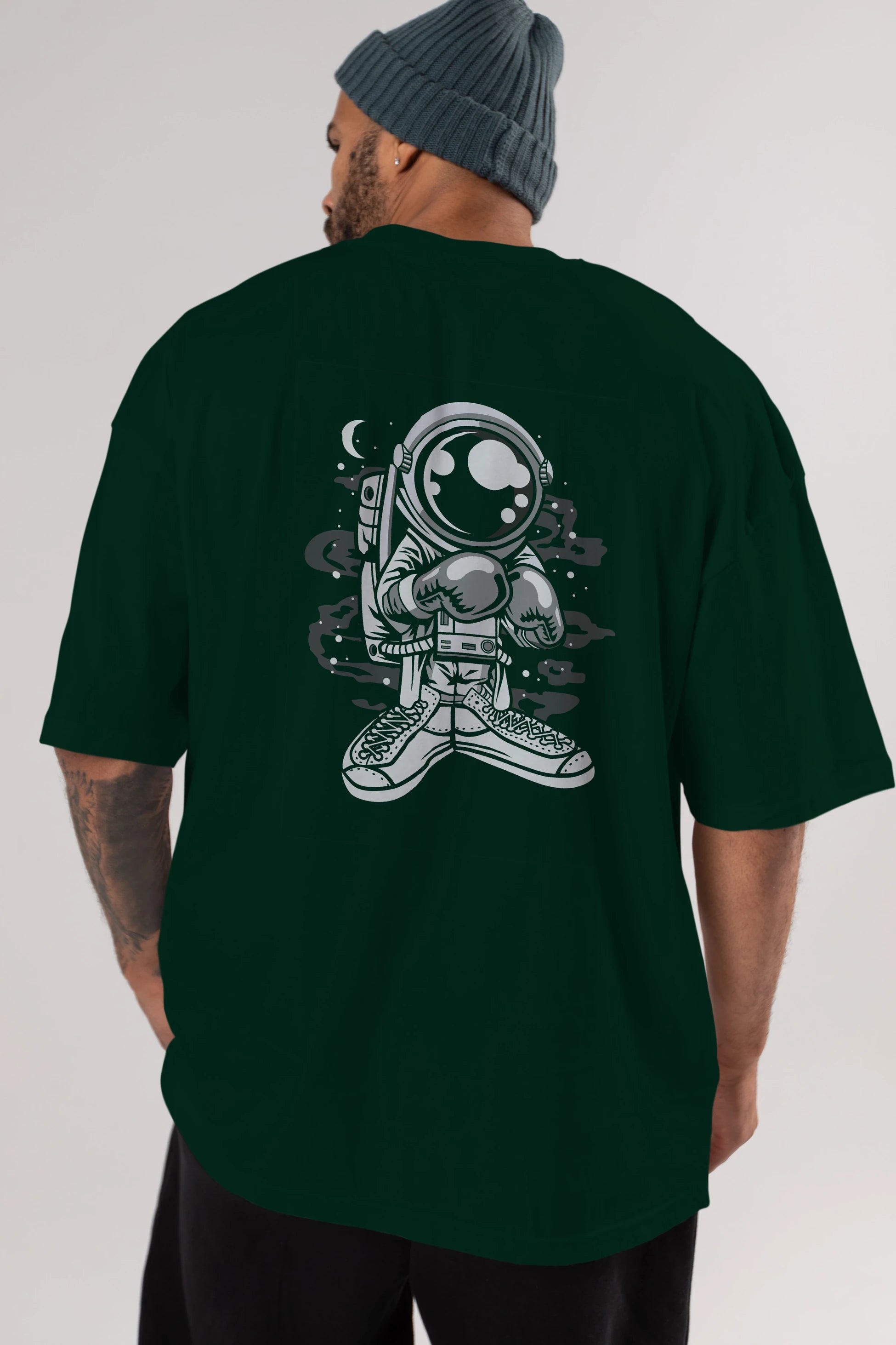 Astronaut Boxer Arka Baskılı Oversize t-shirt Erkek Kadın Unisex