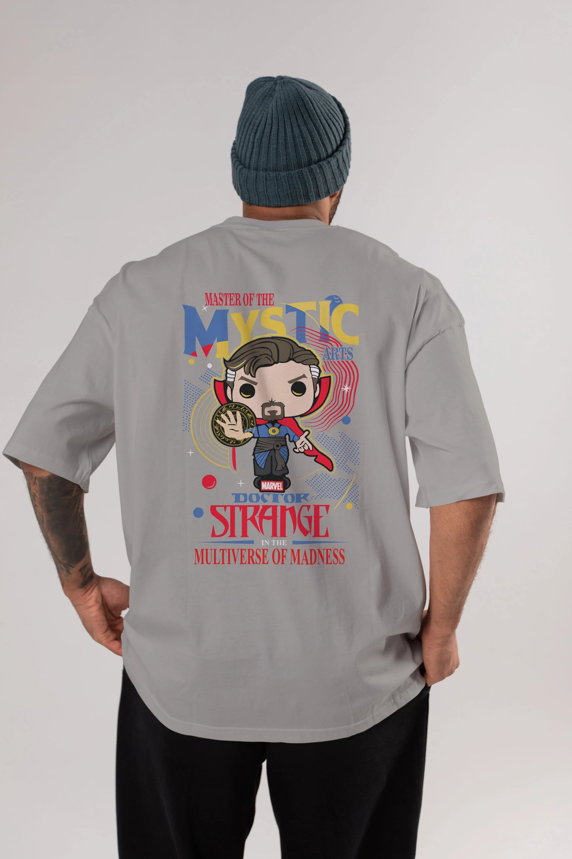 Doctor Strange Arka Baskılı Oversize t-shirt Erkek Kadın Unisex %100 Pamuk Bisiklet Yaka tişort